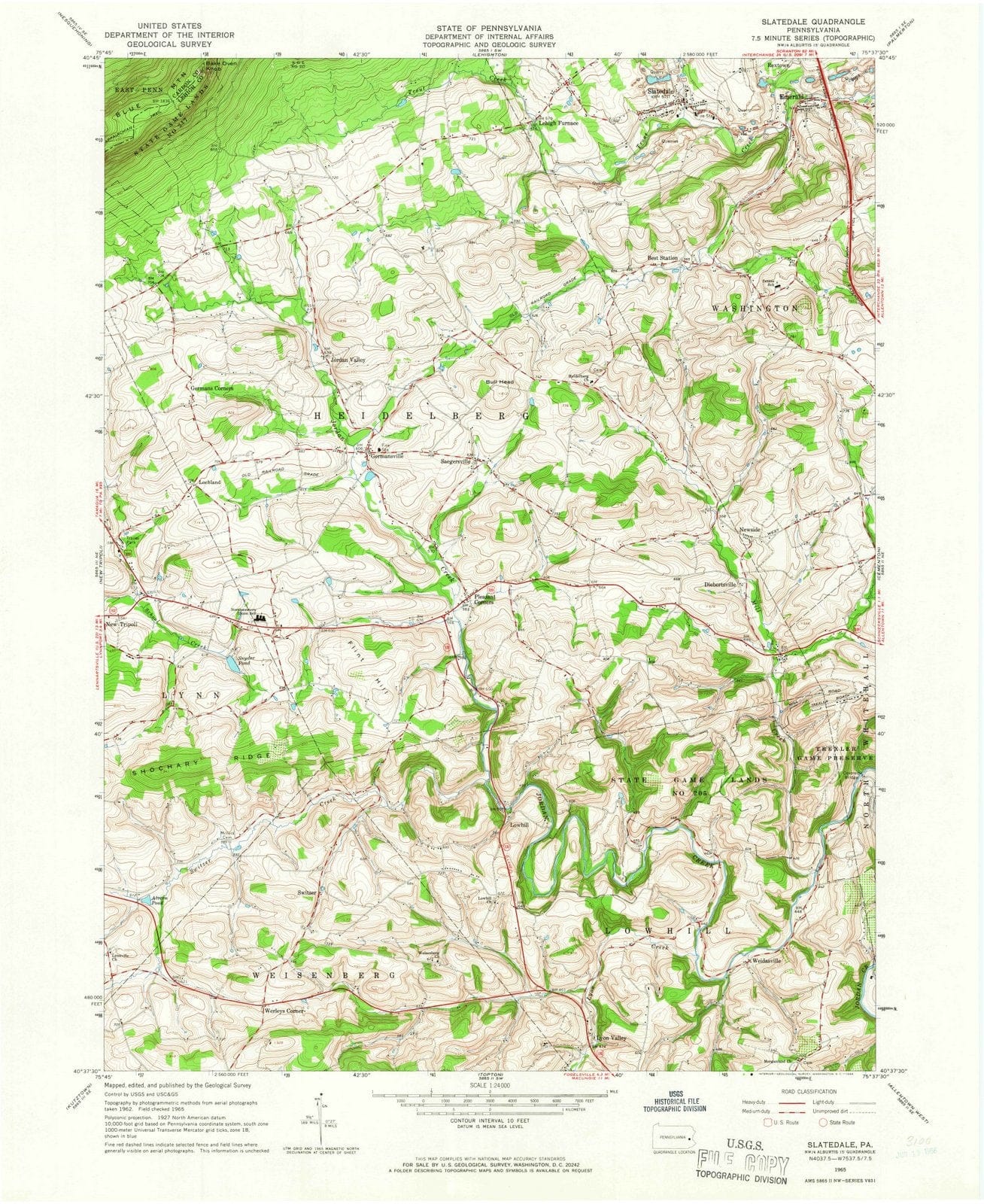 1965 Slatedale, PA - Pennsylvania - USGS Topographic Map