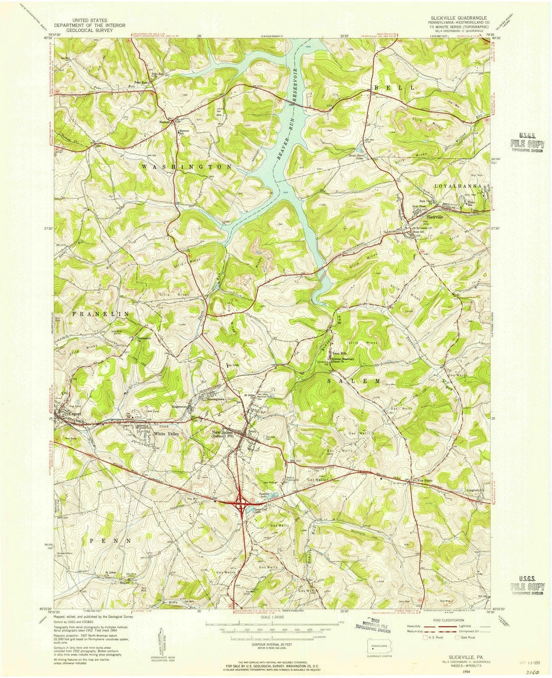 1954 Slickville, PA - Pennsylvania - USGS Topographic Map