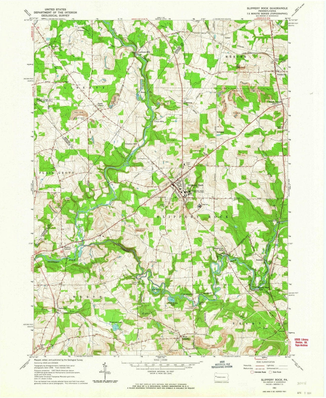 1961 Slippery Rock, PA - Pennsylvania - USGS Topographic Map