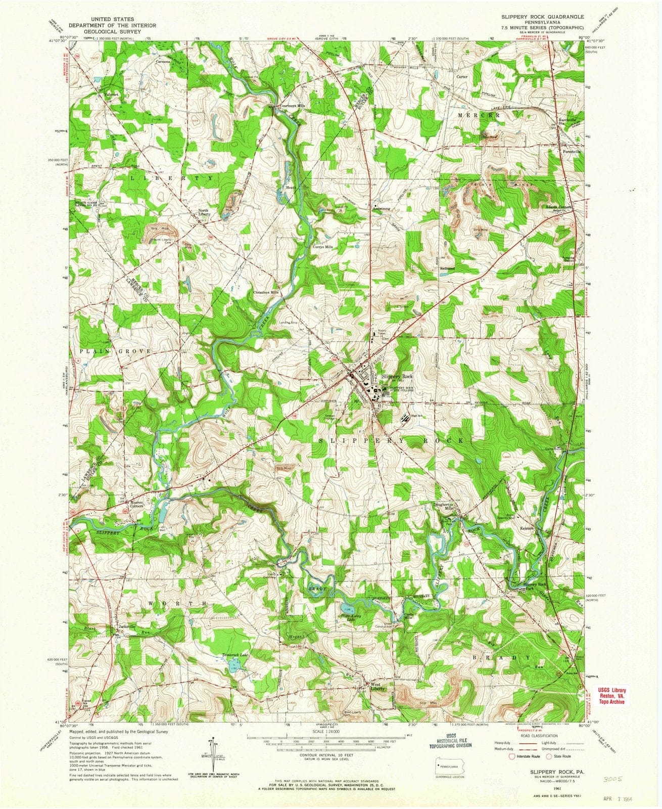 1961 Slippery Rock, PA - Pennsylvania - USGS Topographic Map