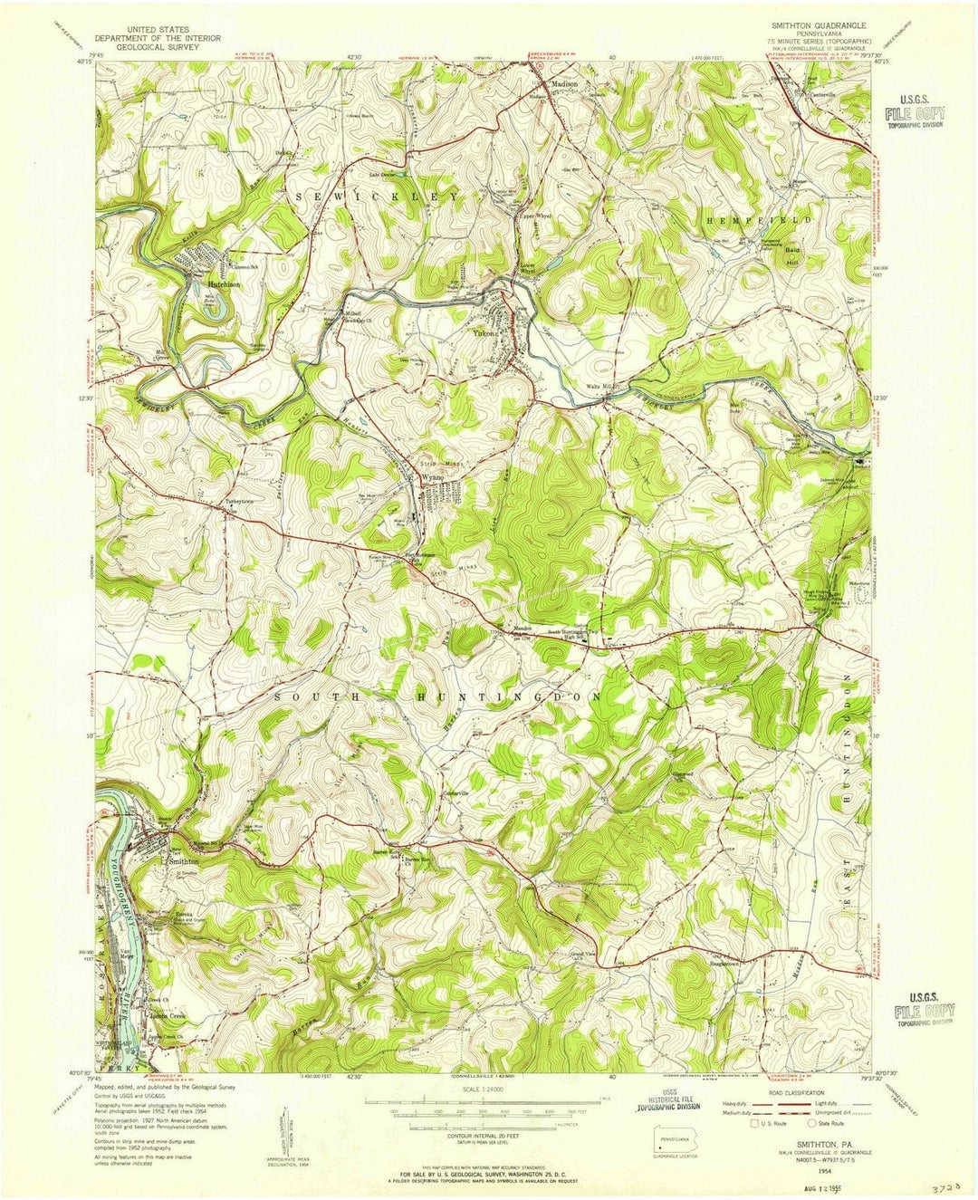 1954 Smithton, PA - Pennsylvania - USGS Topographic Map