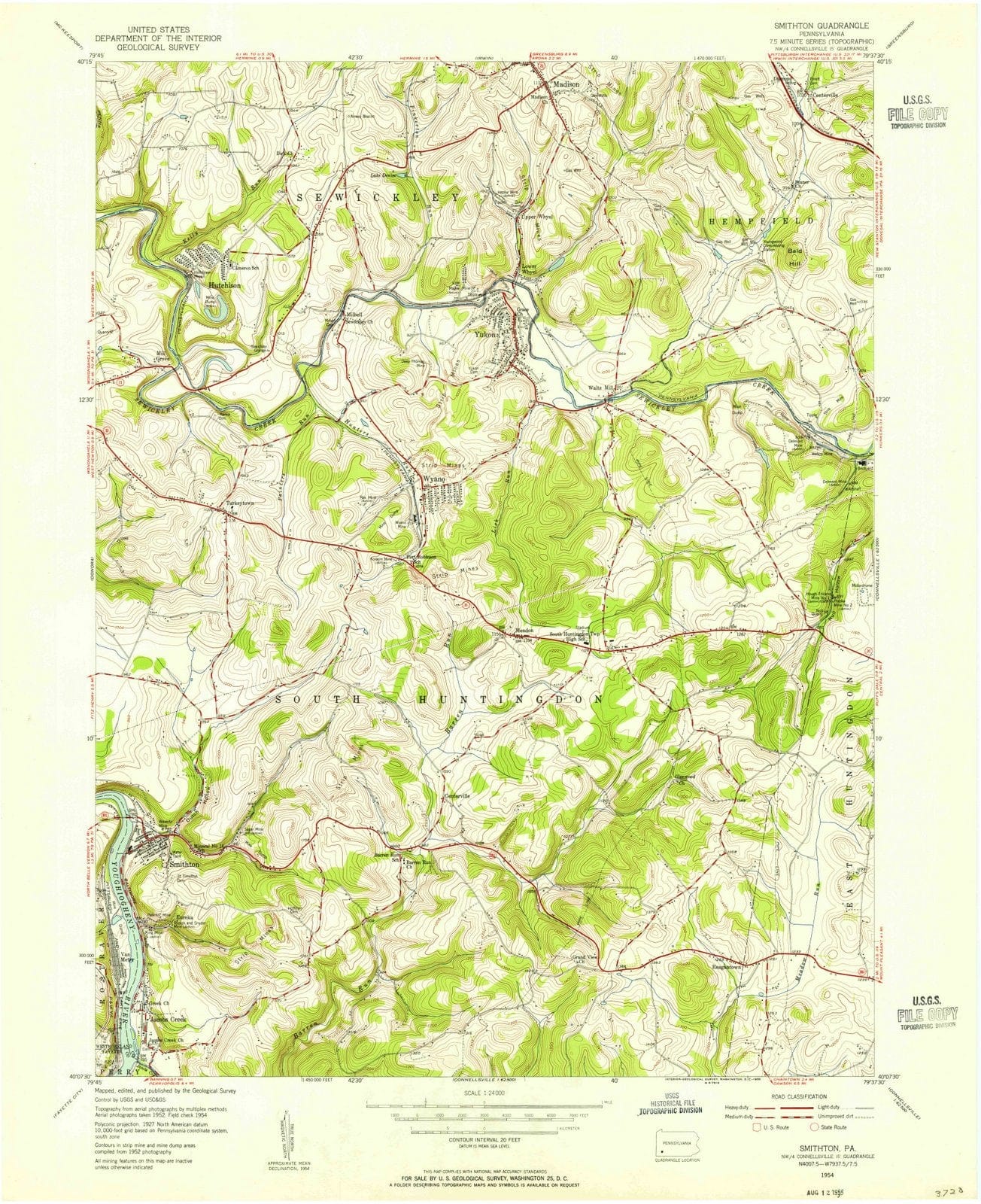 1954 Smithton, PA - Pennsylvania - USGS Topographic Map