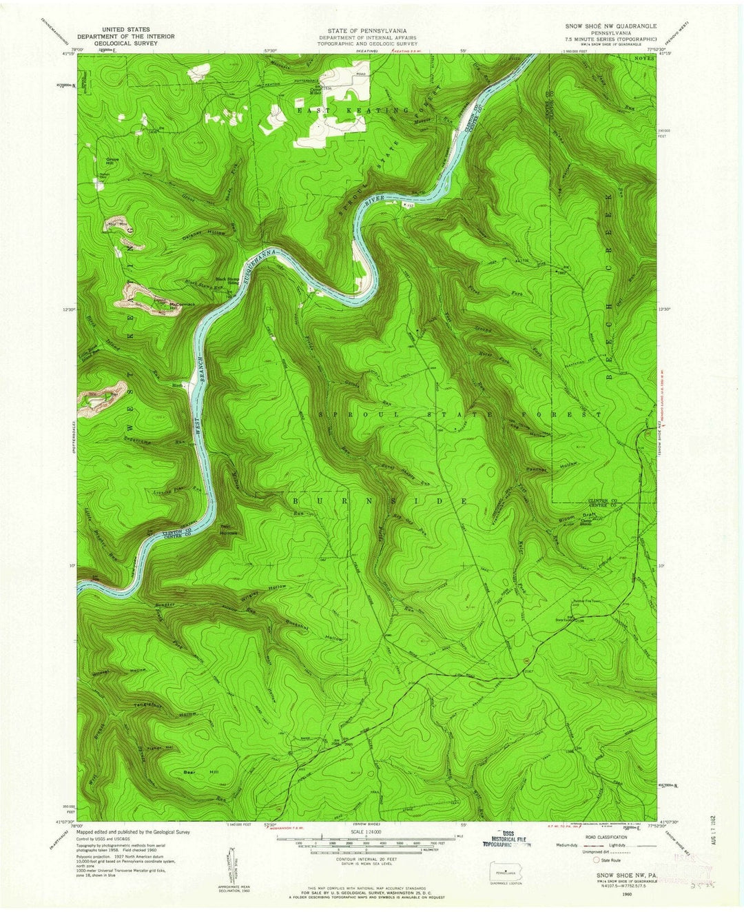 1960 Snow Shoe, PA - Pennsylvania - USGS Topographic Map v2