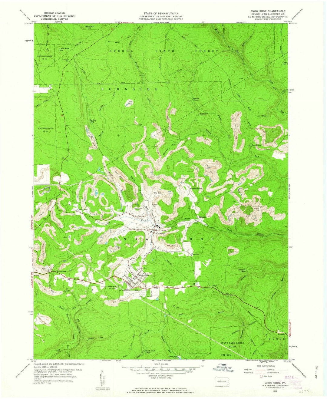 1960 Snow Shoe, PA - Pennsylvania - USGS Topographic Map v4