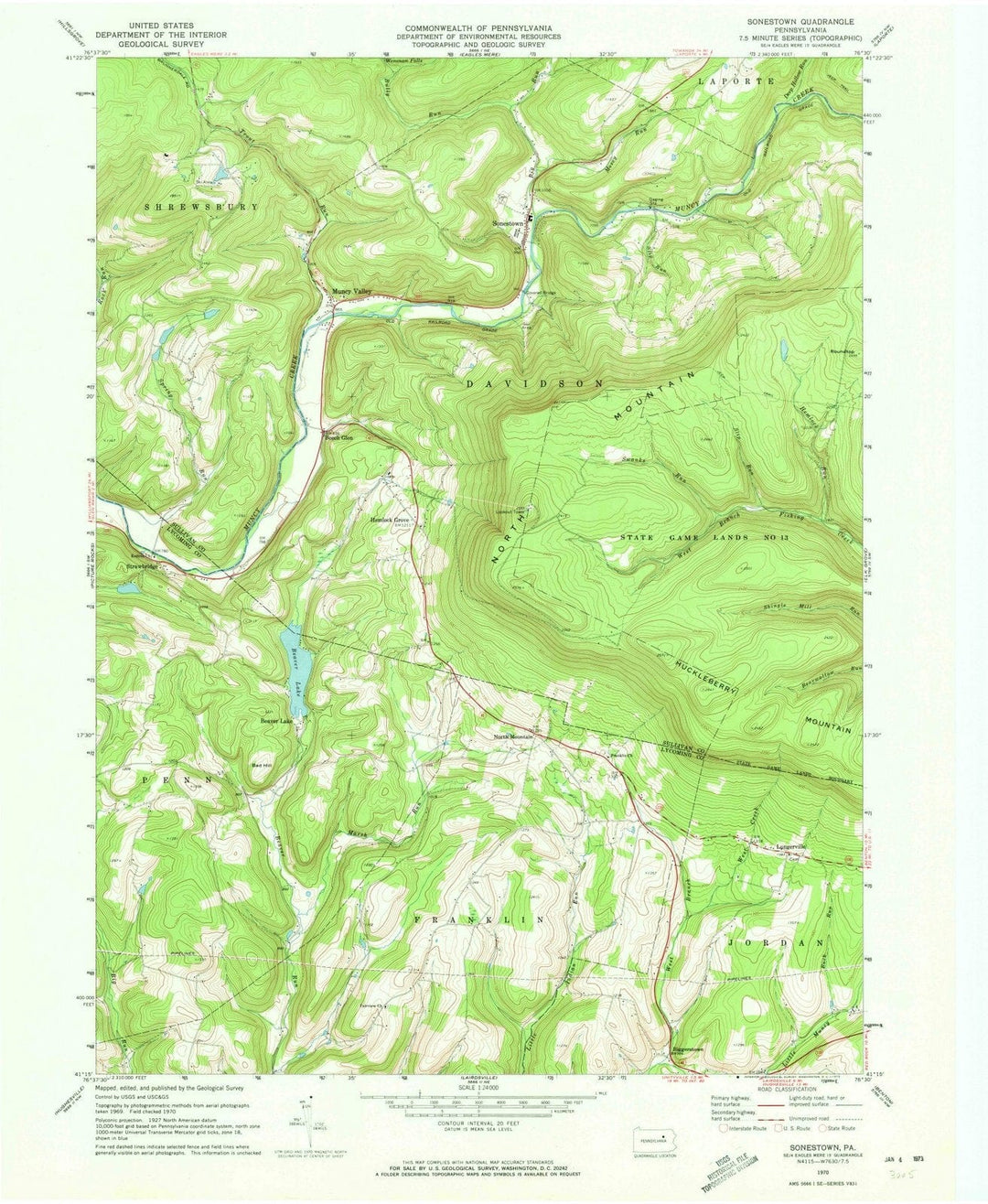 1970 Sonestown, PA - Pennsylvania - USGS Topographic Map