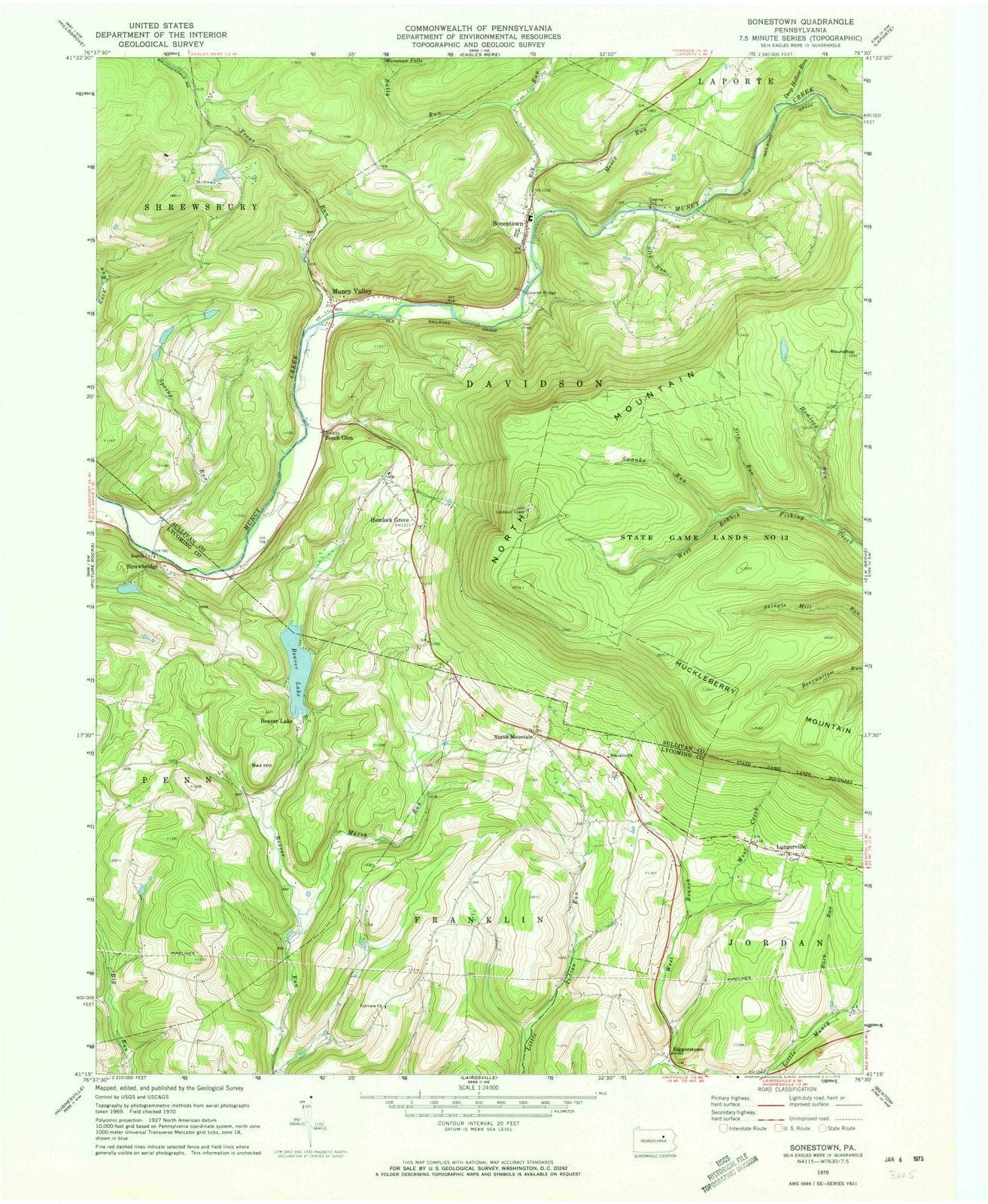 1970 Sonestown, PA - Pennsylvania - USGS Topographic Map