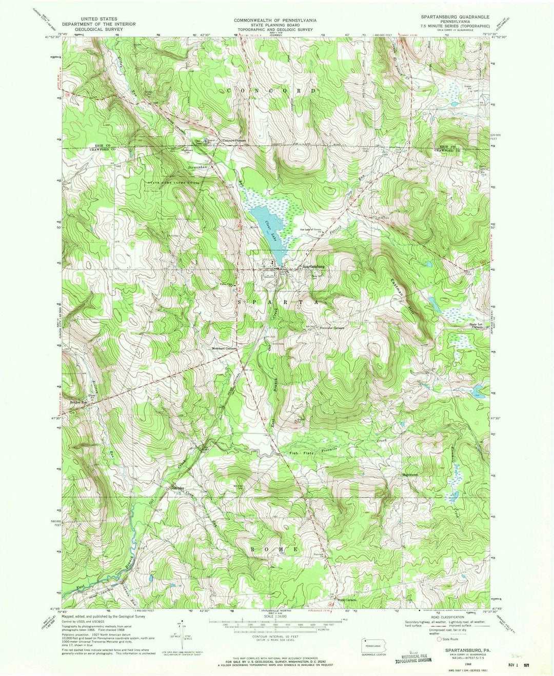1968 Spartansburg, PA - Pennsylvania - USGS Topographic Map