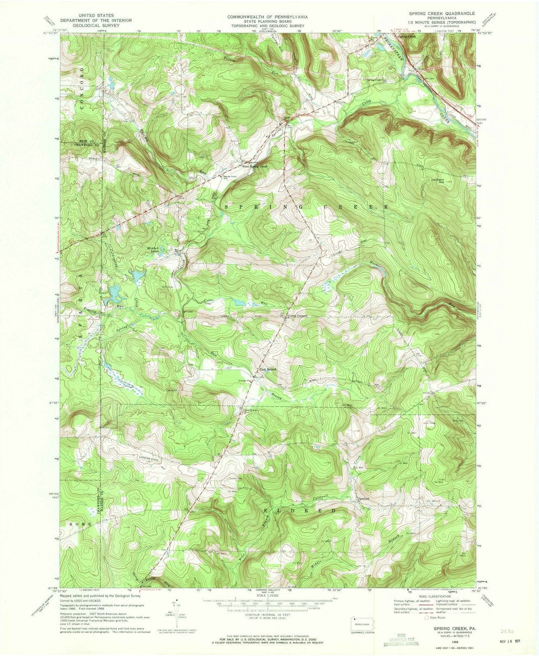 1968 Spring Creek, PA - Pennsylvania - USGS Topographic Map