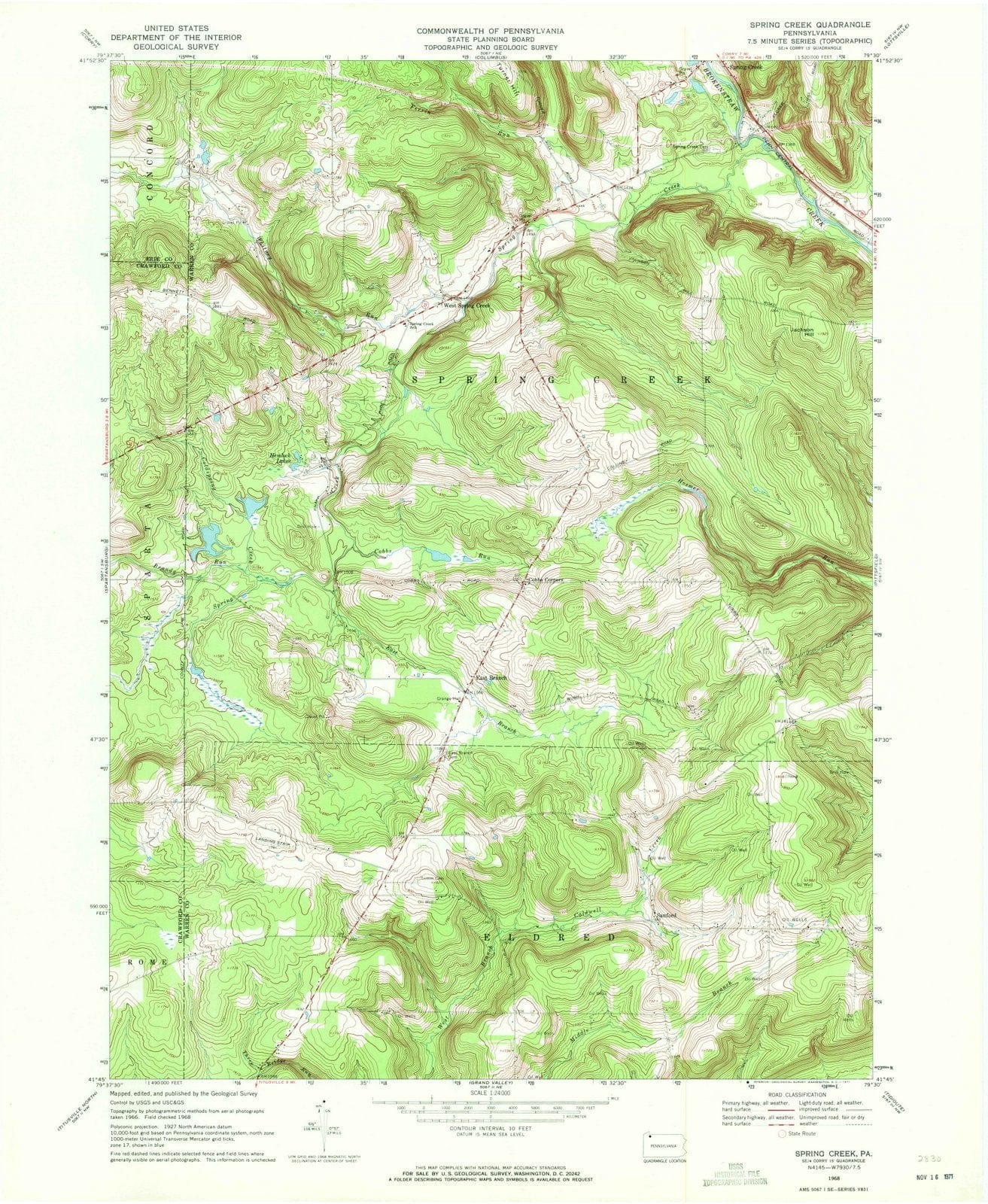 1968 Spring Creek, PA - Pennsylvania - USGS Topographic Map