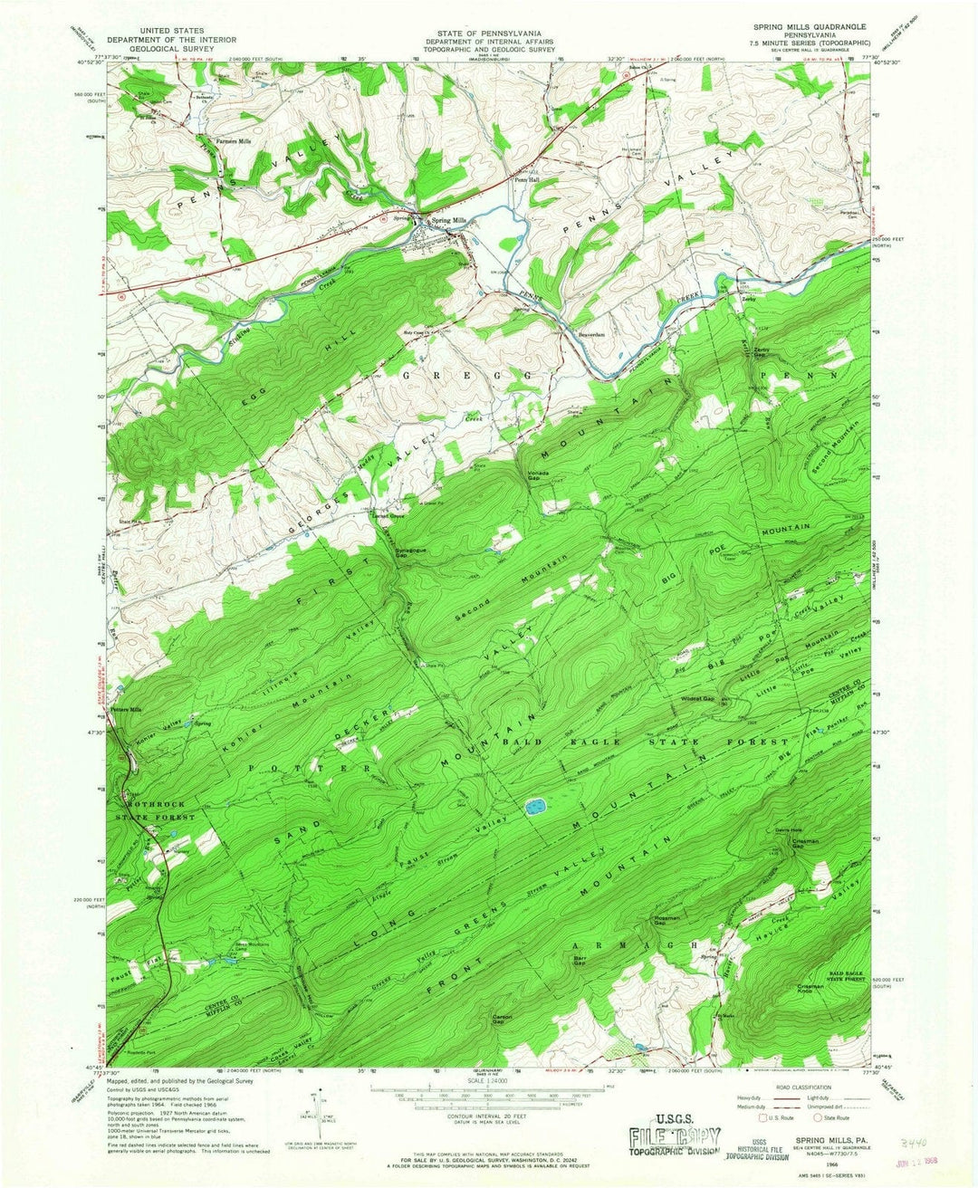 1966 Spring Mills, PA - Pennsylvania - USGS Topographic Map