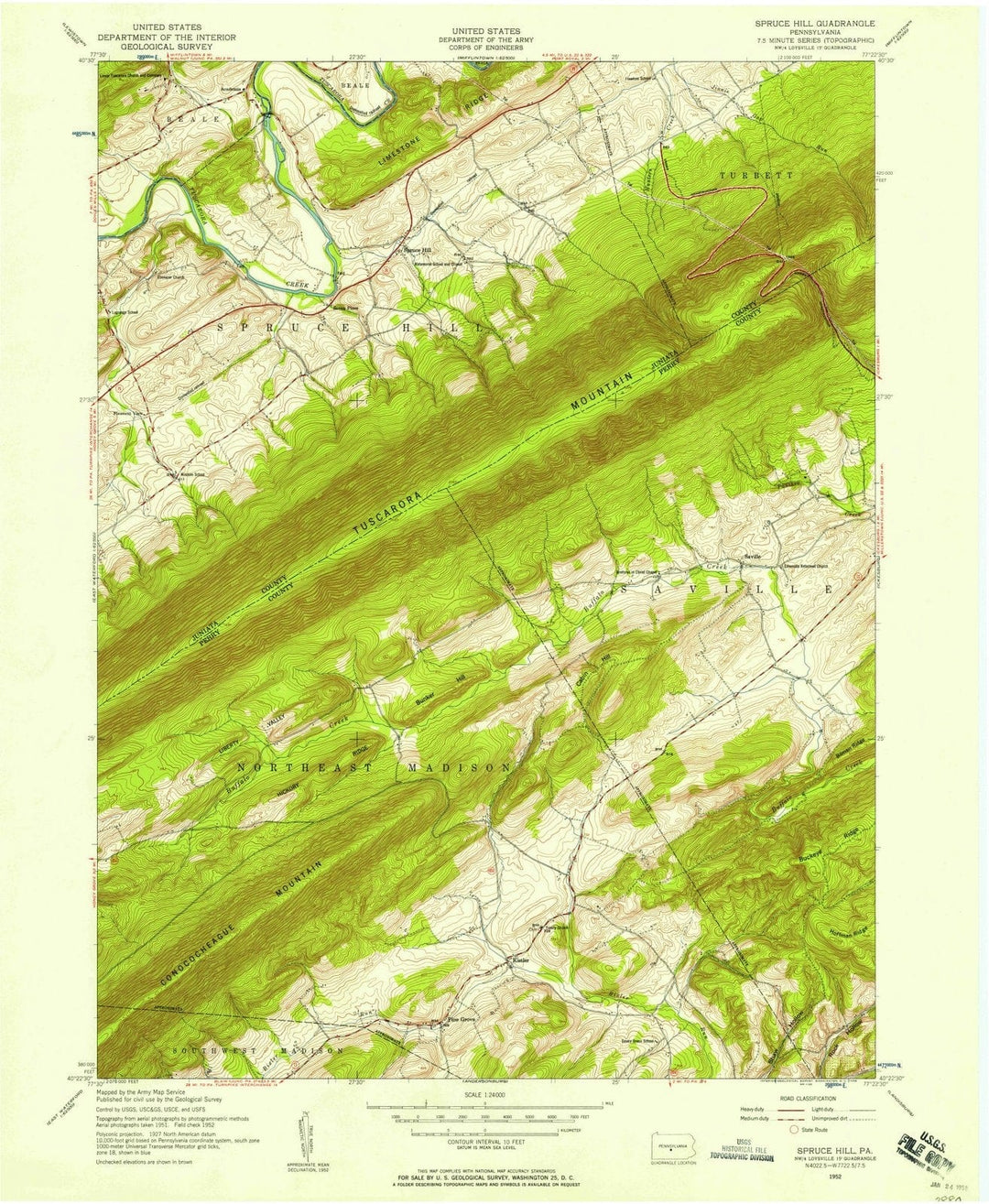 1952 Spruce Hill, PA - Pennsylvania - USGS Topographic Map