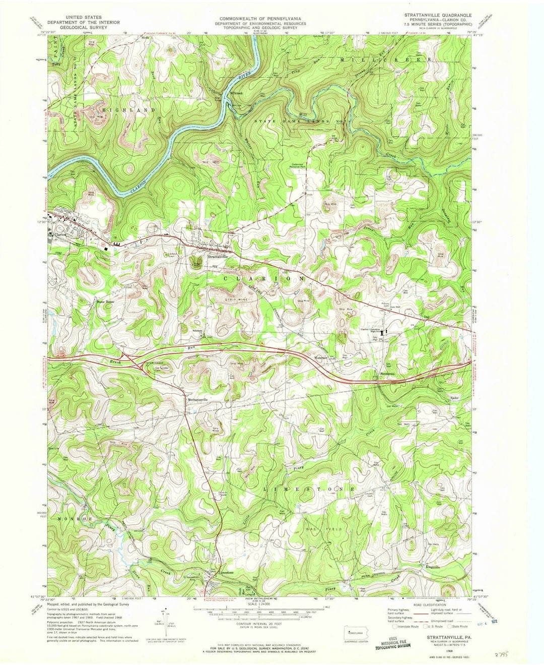 1968 Strattanville, PA - Pennsylvania - USGS Topographic Map