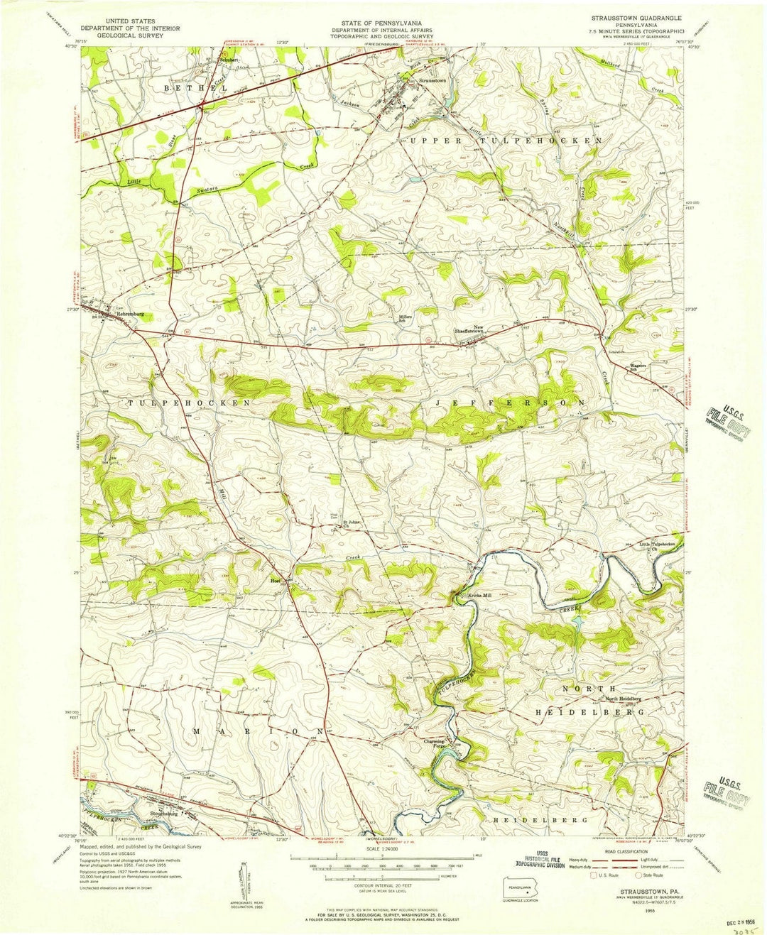 1955 Strausstown, PA - Pennsylvania - USGS Topographic Map