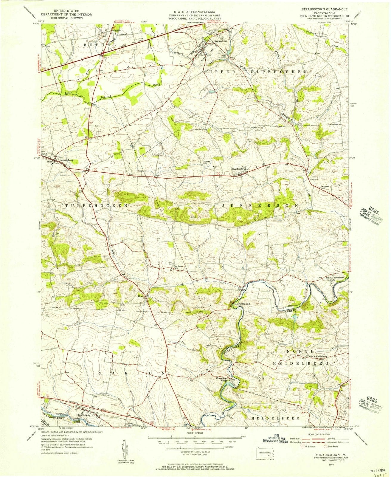 1955 Strausstown, PA - Pennsylvania - USGS Topographic Map