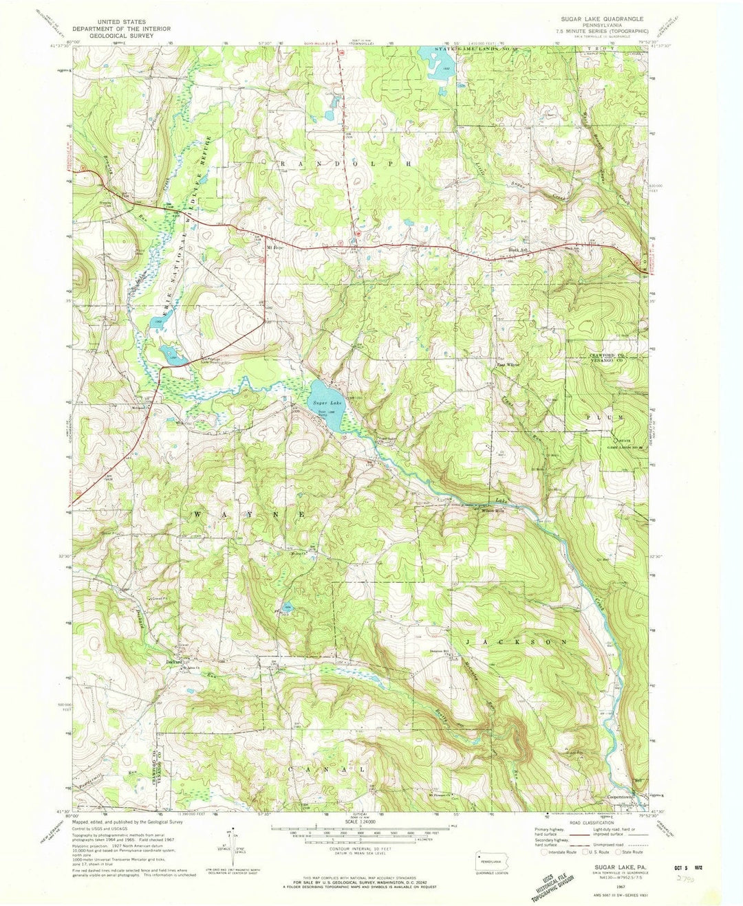 1967 Sugar Lake, PA - Pennsylvania - USGS Topographic Map