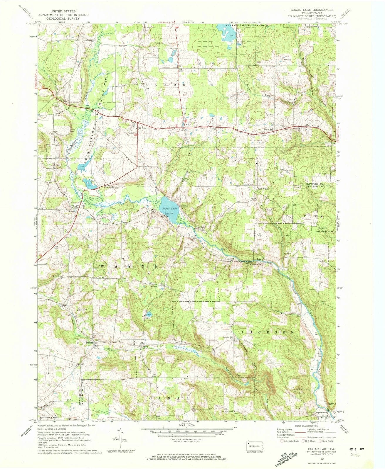 1967 Sugar Lake, PA - Pennsylvania - USGS Topographic Map