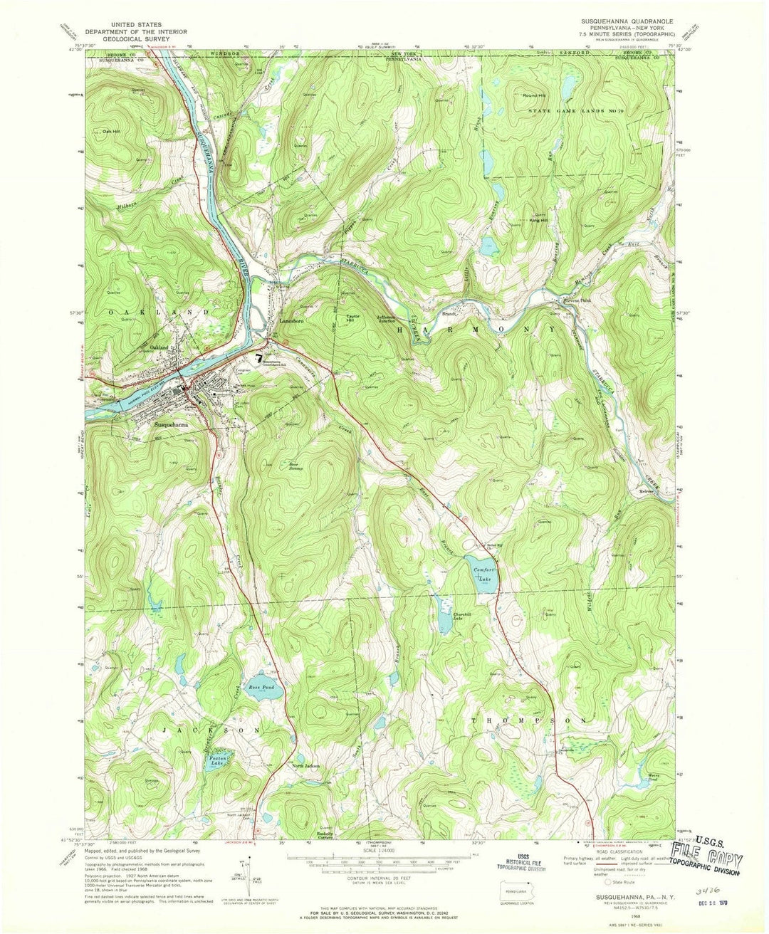 1968 Susquehanna, PA - Pennsylvania - USGS Topographic Map