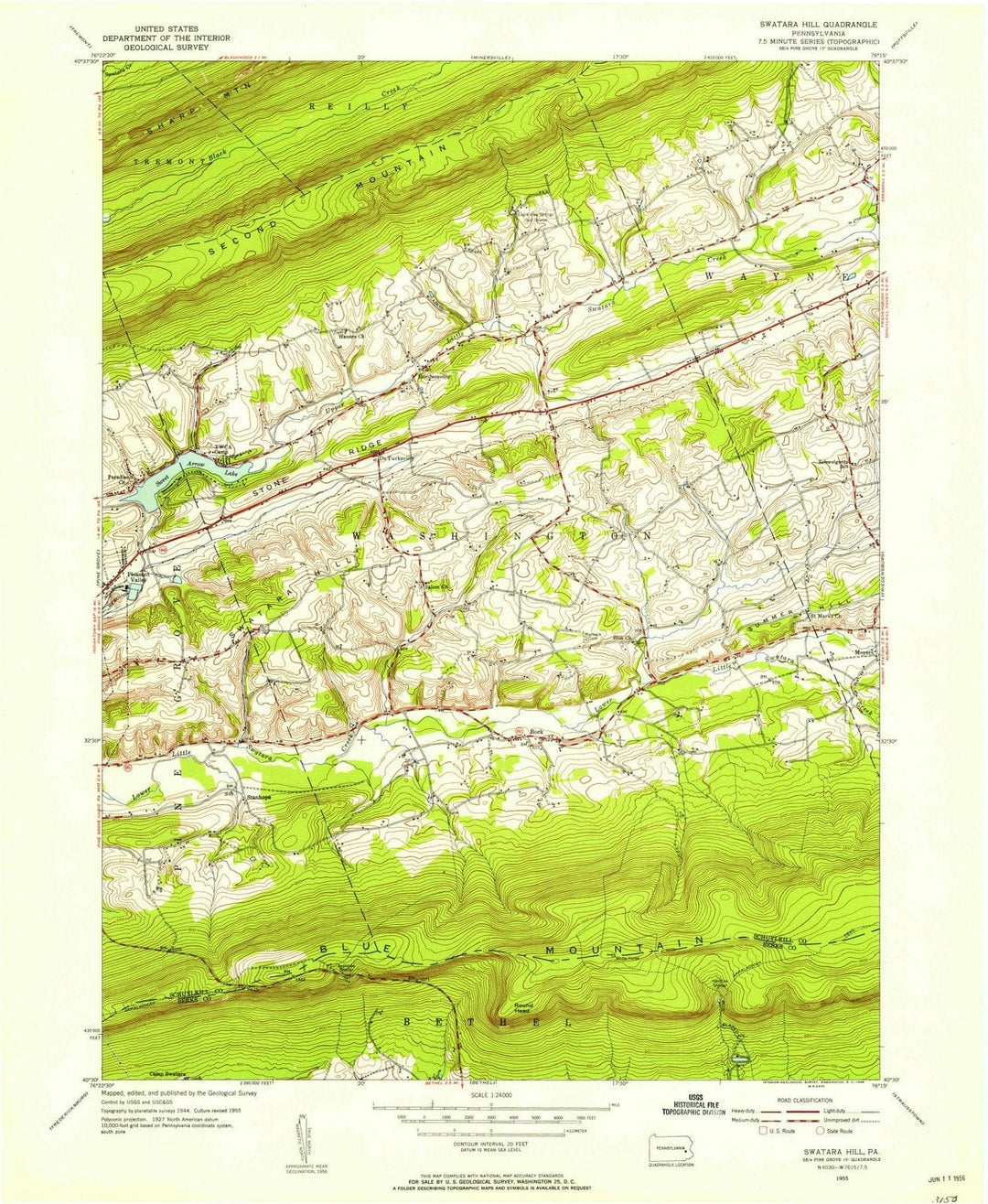 1955 Swatara Hill, PA - Pennsylvania - USGS Topographic Map