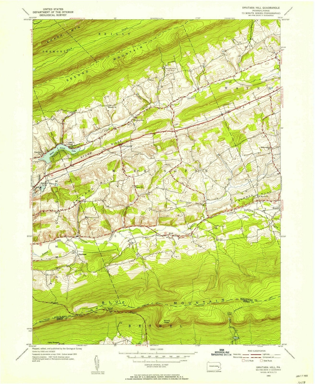 1955 Swatara Hill, PA - Pennsylvania - USGS Topographic Map
