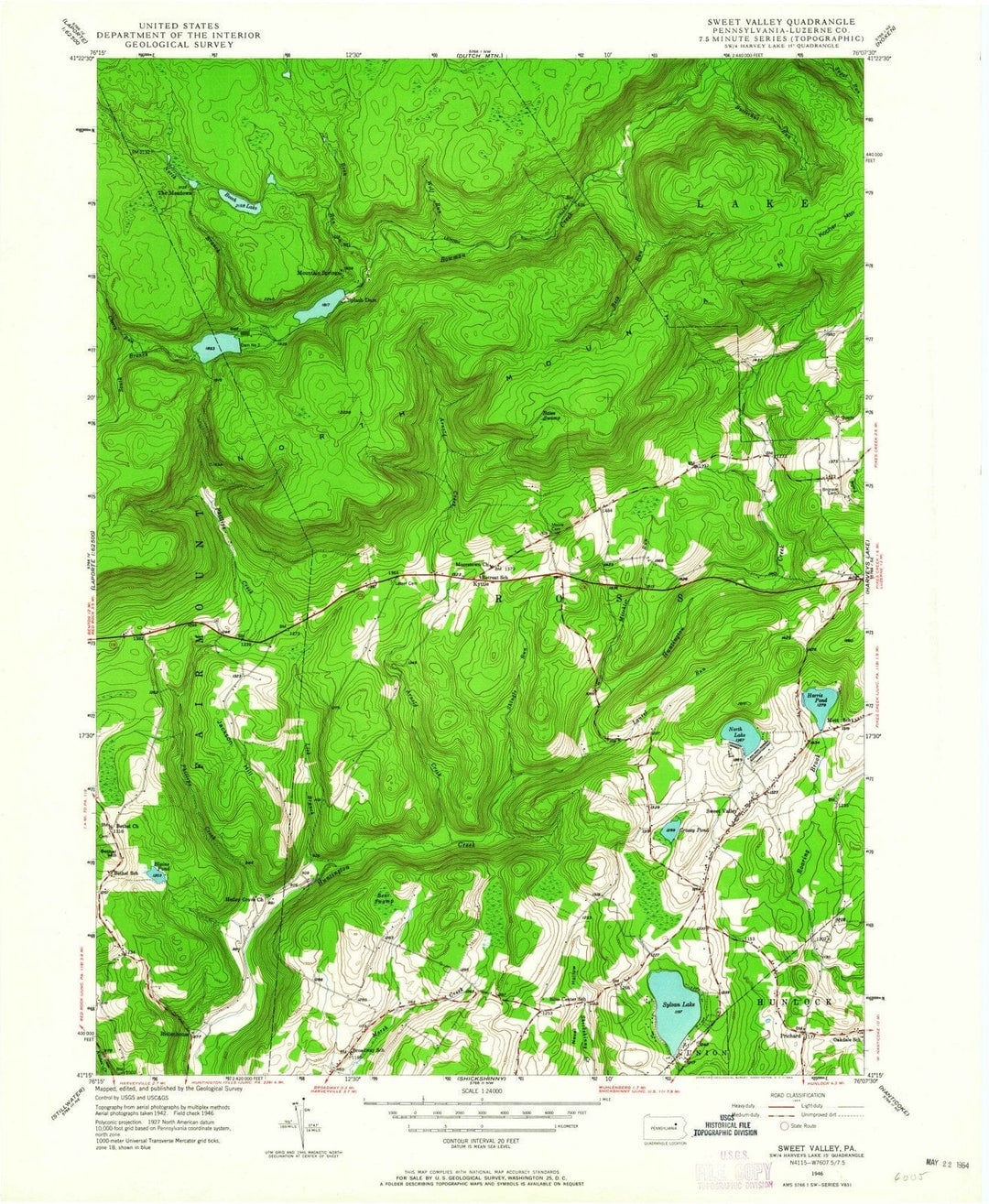 1946 Sweet Valley, PA - Pennsylvania - USGS Topographic Map