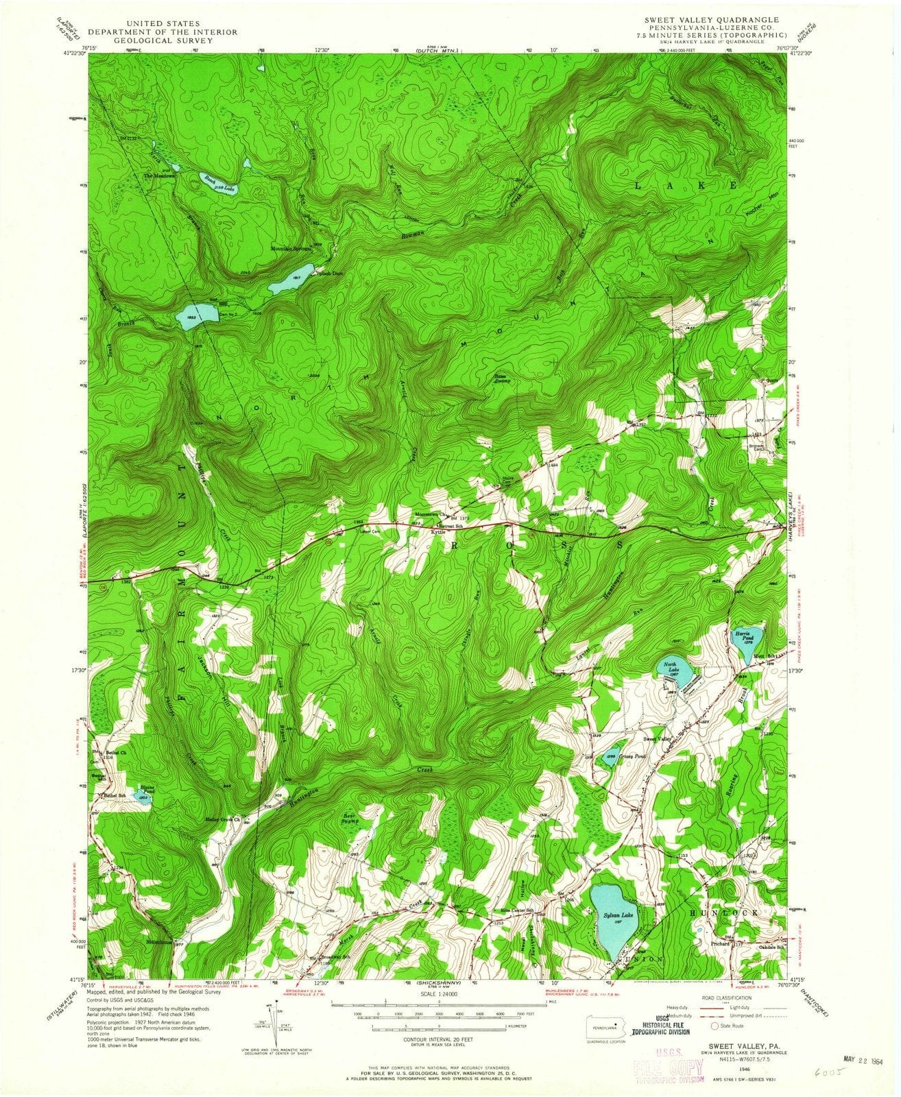 1946 Sweet Valley, PA - Pennsylvania - USGS Topographic Map