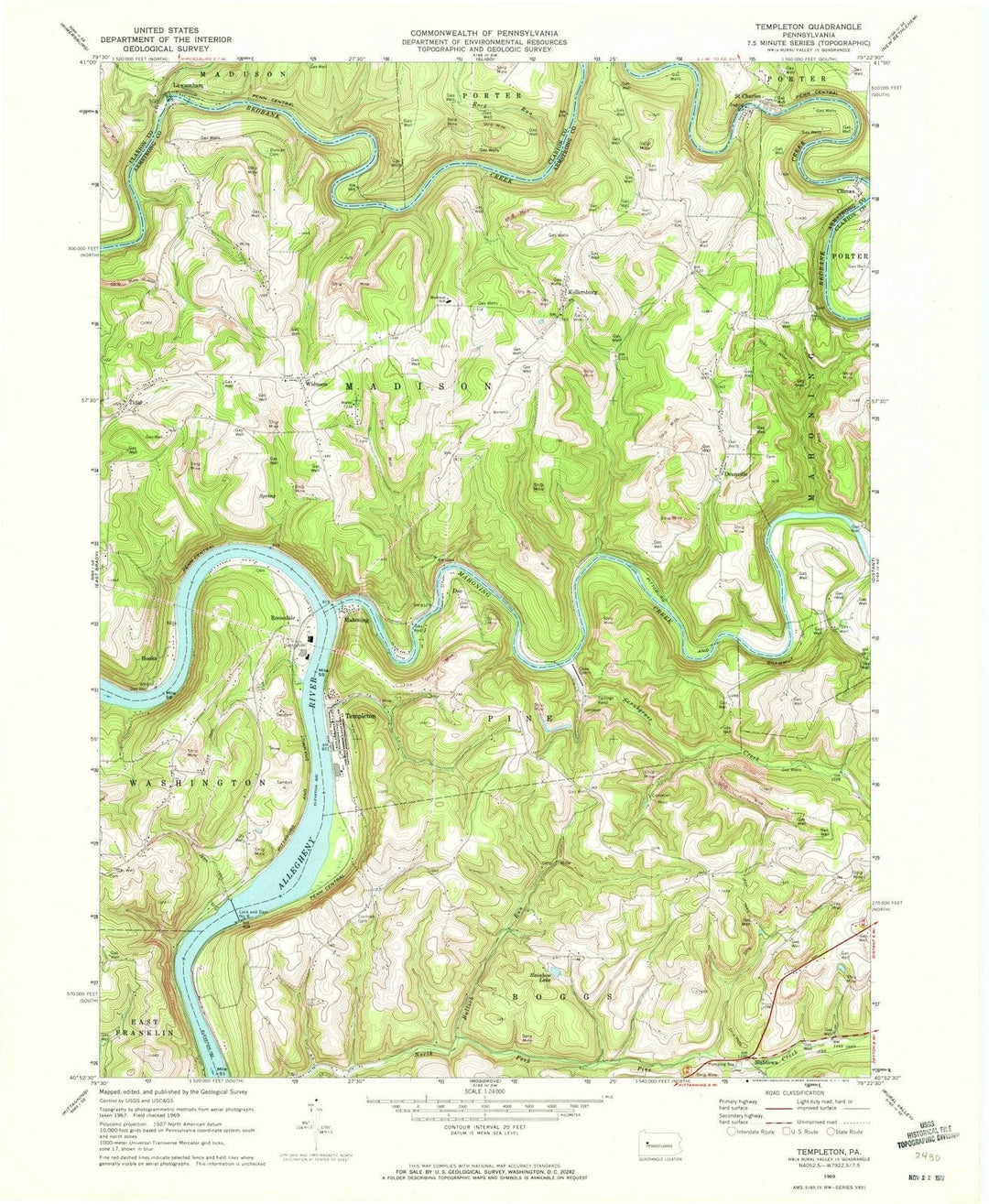 1969 Templeton, PA - Pennsylvania - USGS Topographic Map