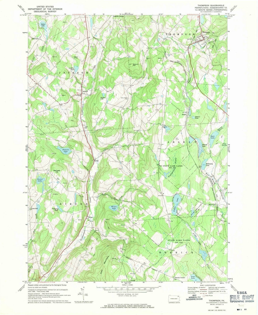 1968 Thompson, PA - Pennsylvania - USGS Topographic Map
