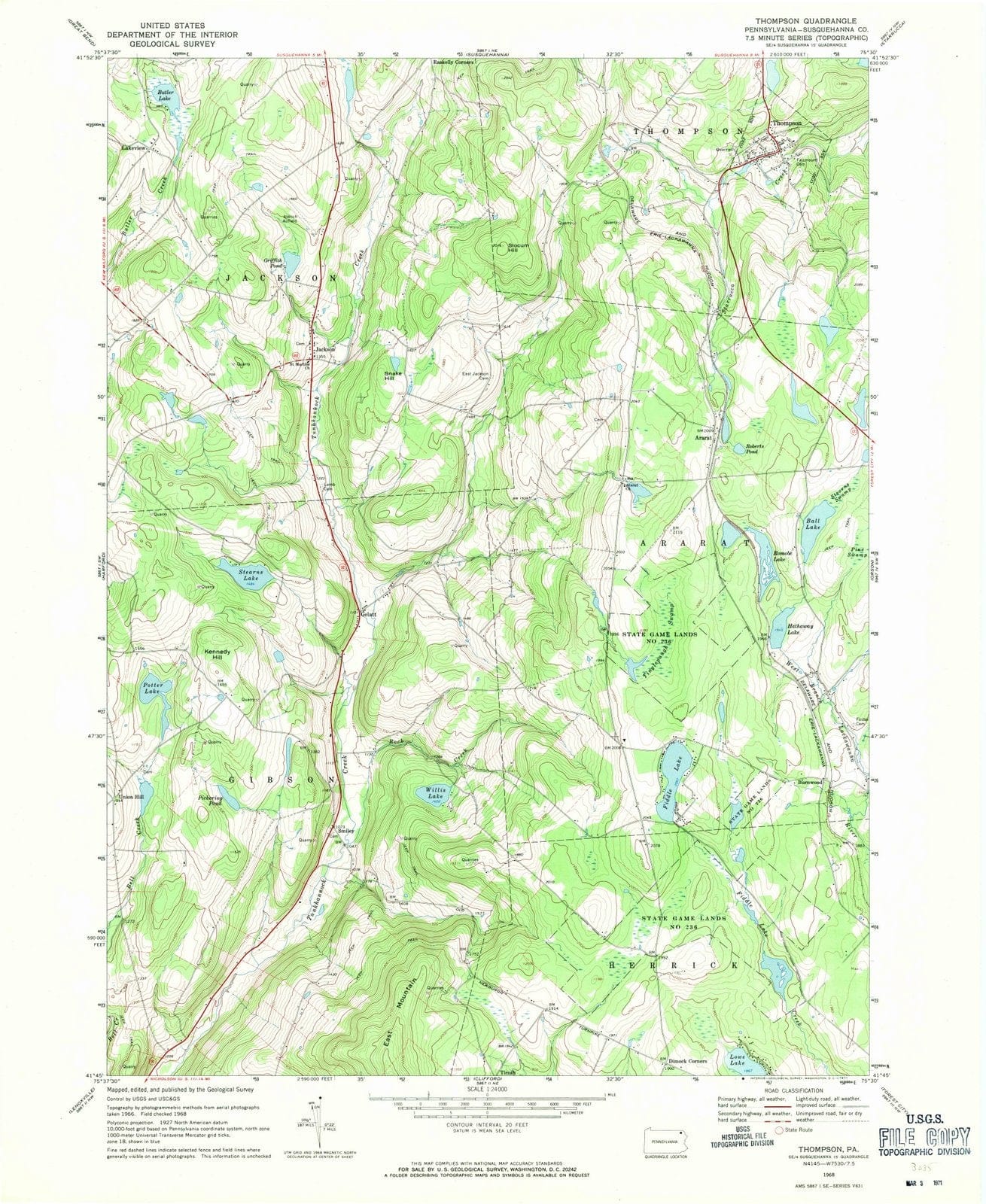 1968 Thompson, PA - Pennsylvania - USGS Topographic Map