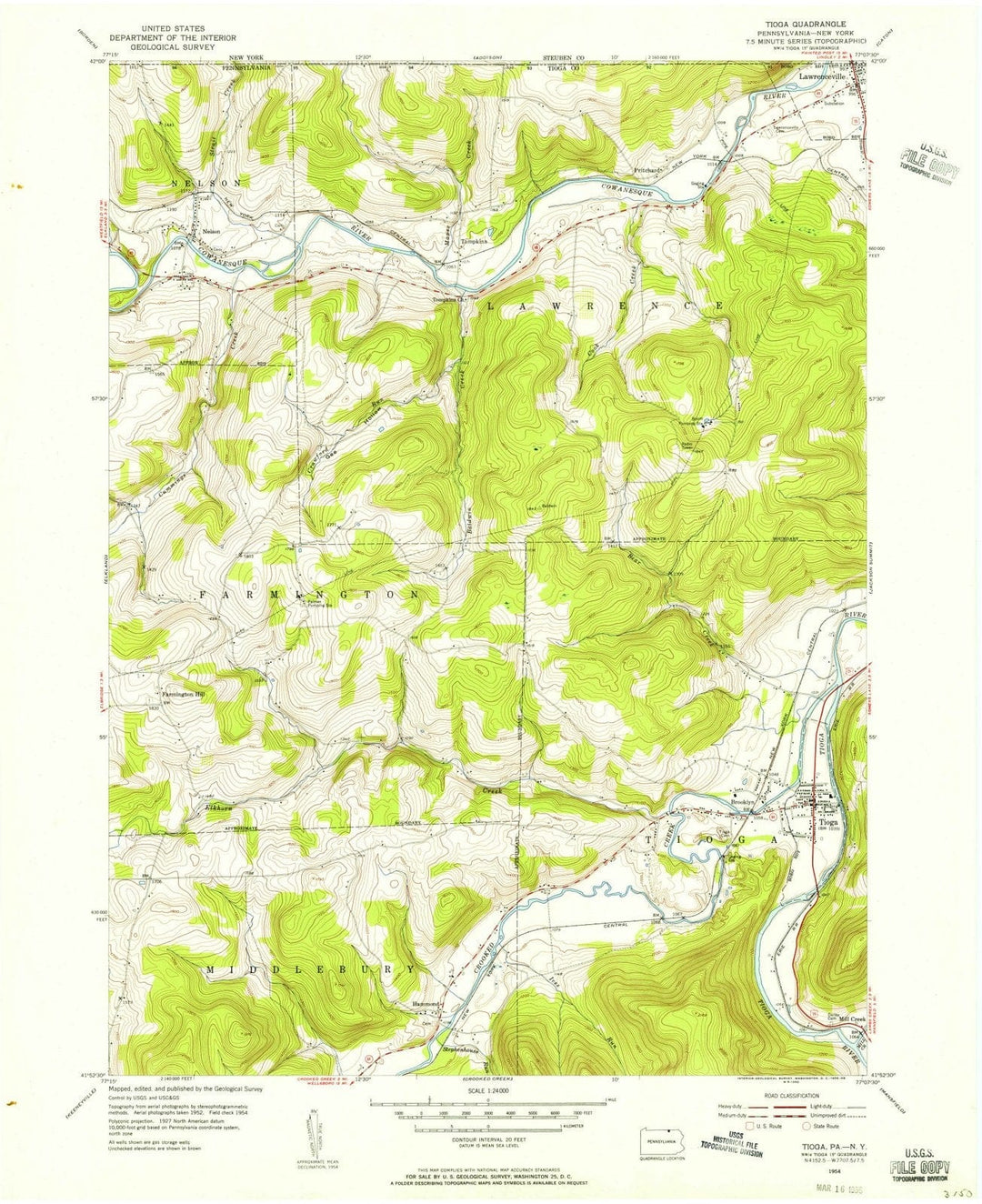 1954 Tioga, PA - Pennsylvania - USGS Topographic Map