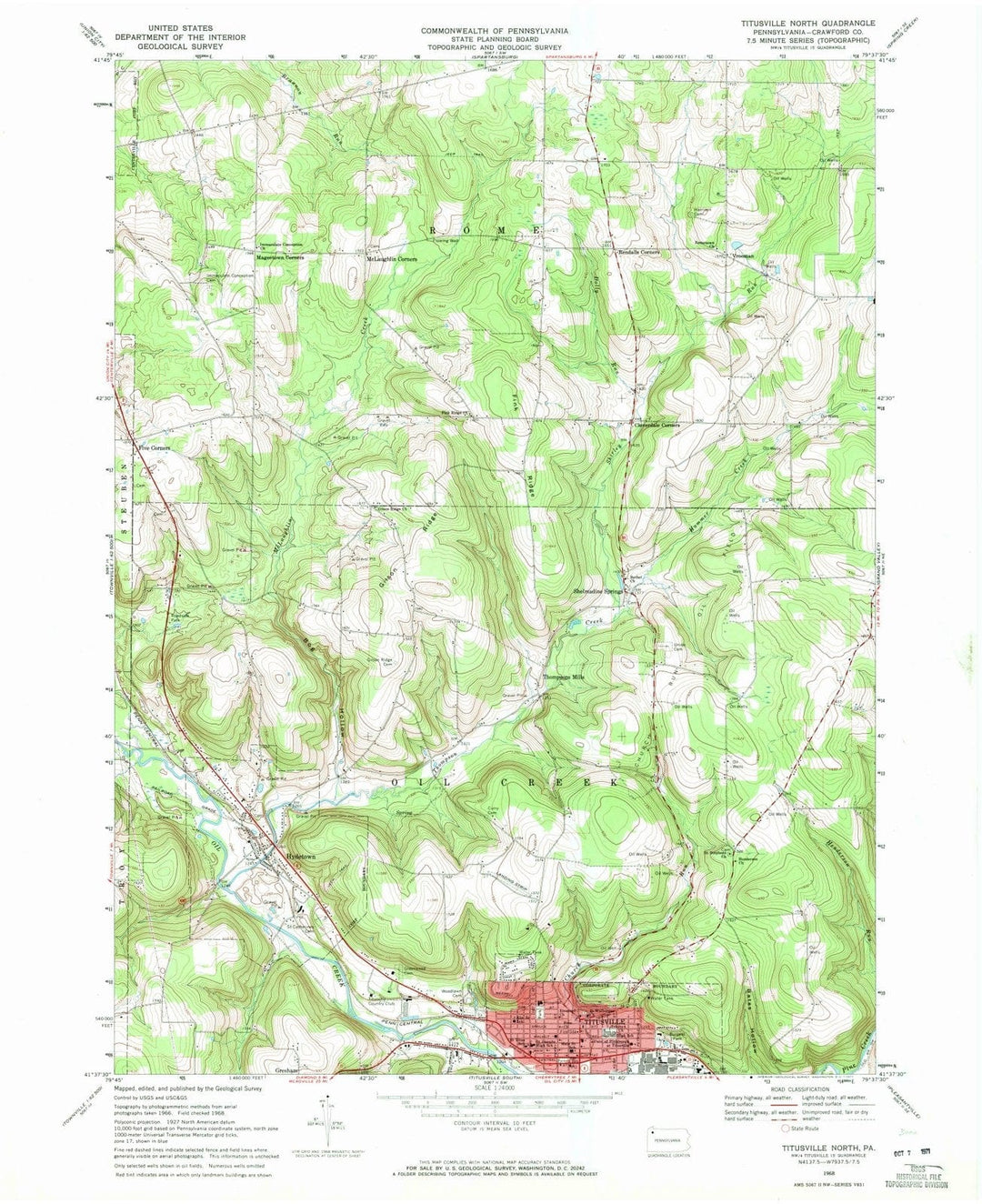 1968 Titusville North, PA - Pennsylvania - USGS Topographic Map