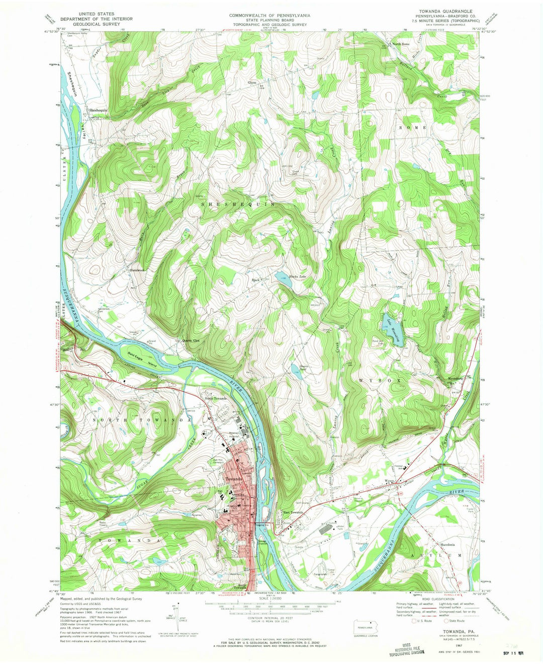 1967 Towanda, PA - Pennsylvania - USGS Topographic Map