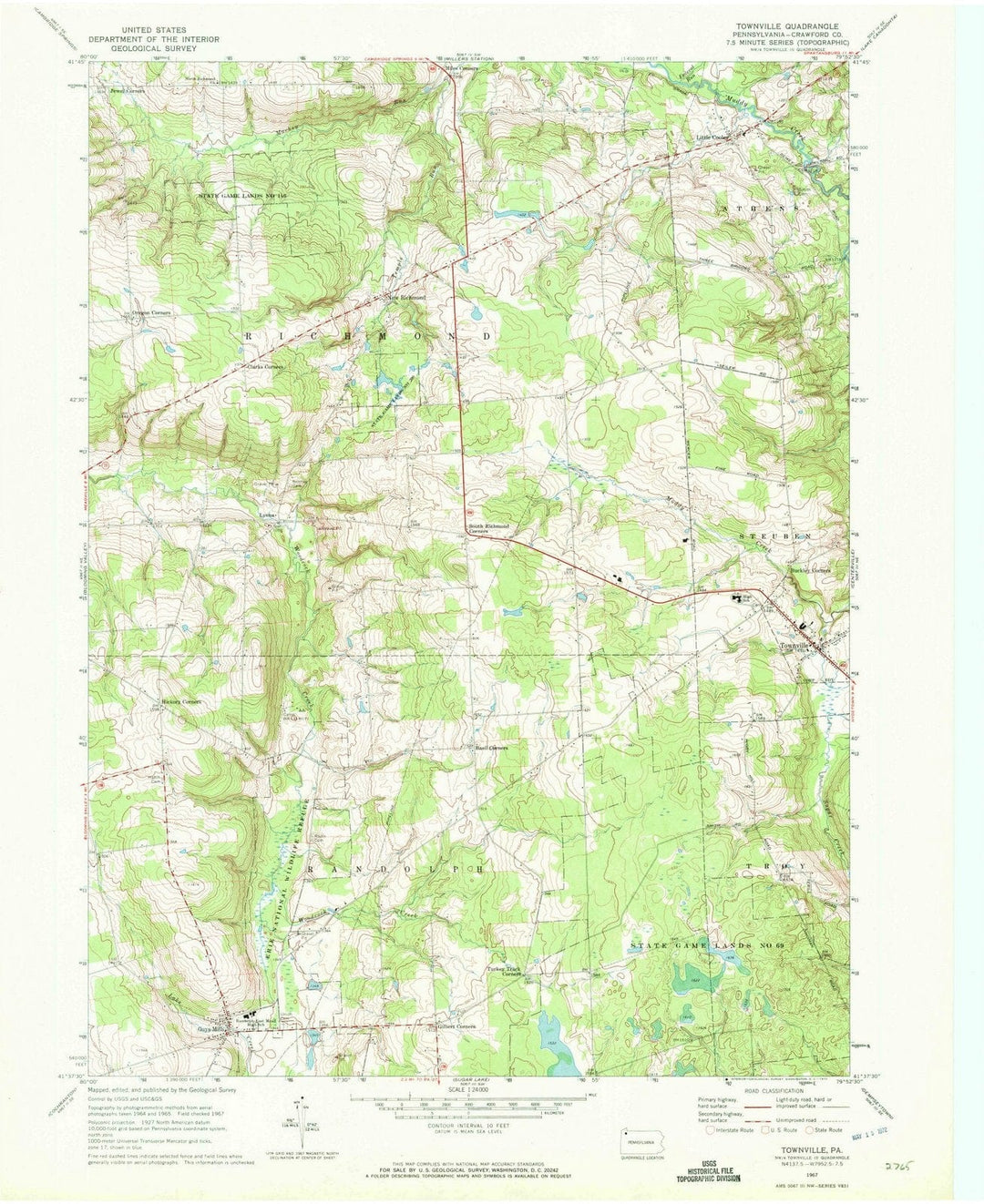 1967 Townville, PA - Pennsylvania - USGS Topographic Map