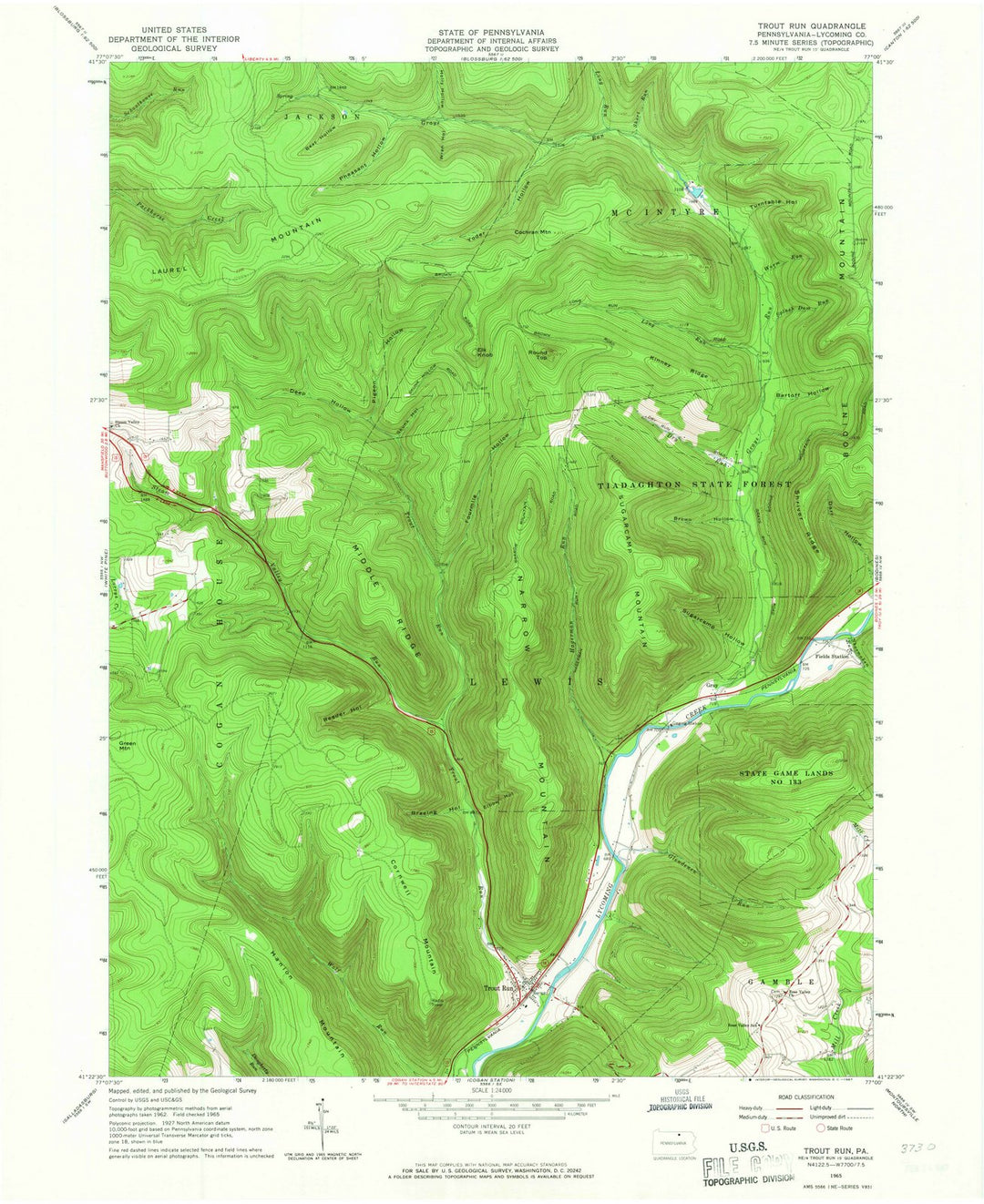 1965 Trout Run, PA - Pennsylvania - USGS Topographic Map