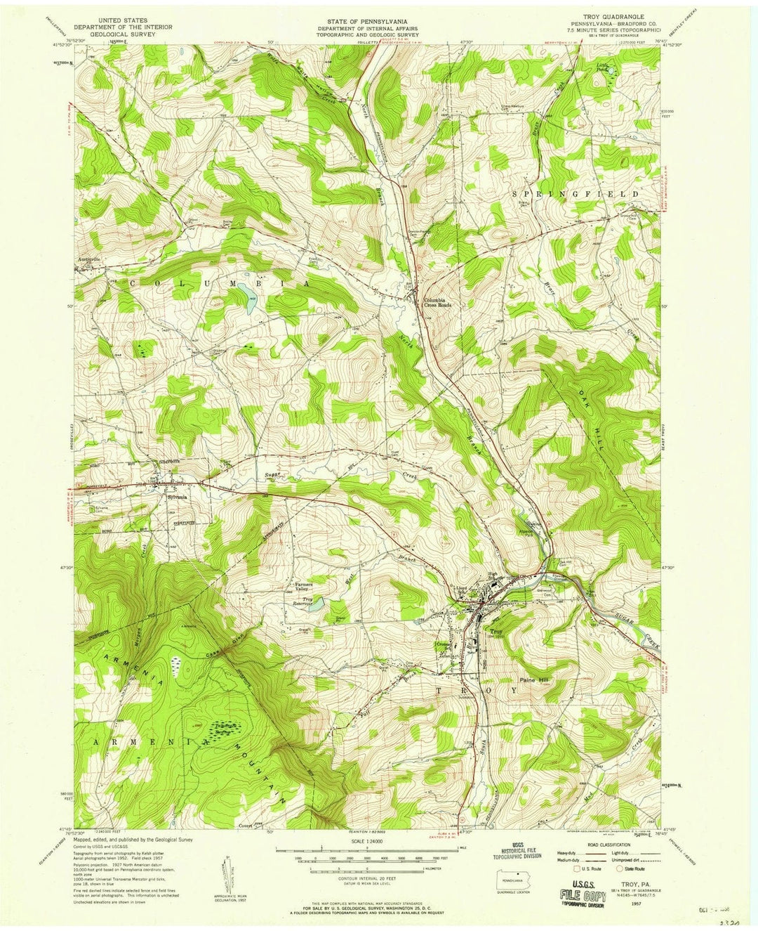 1957 Troy, PA - Pennsylvania - USGS Topographic Map
