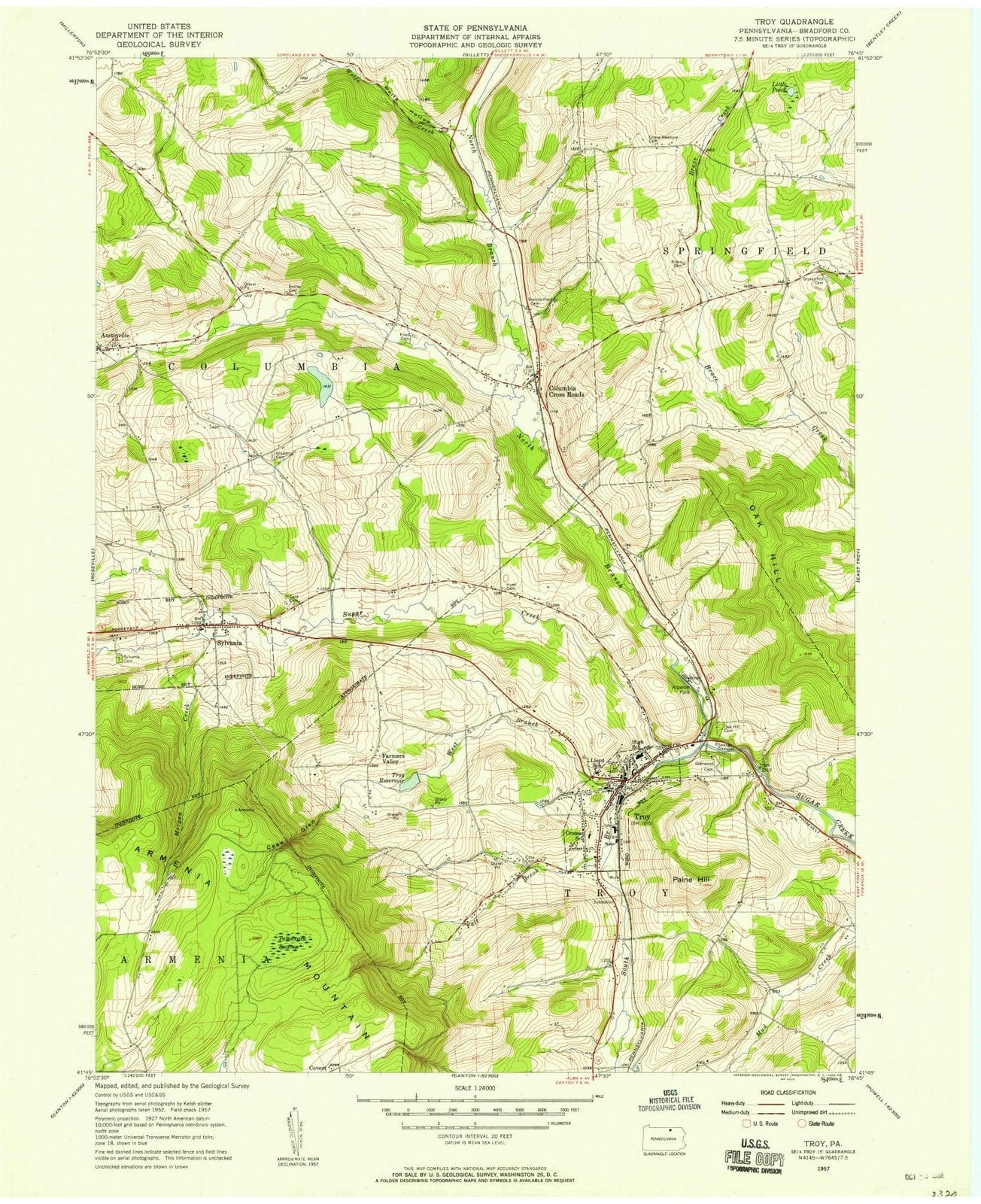 1957 Troy, PA - Pennsylvania - USGS Topographic Map