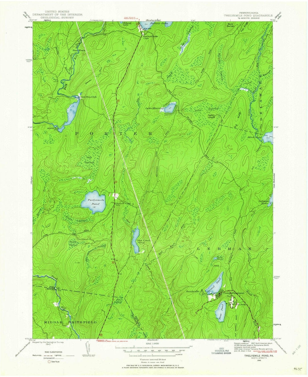 1943 Twelvemile Pond, PA - Pennsylvania - USGS Topographic Map