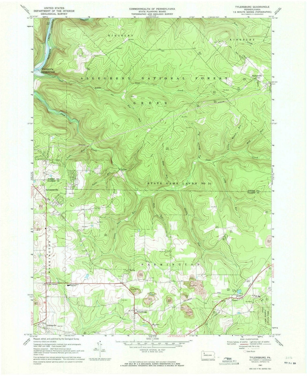 1967 Tylersburg, PA - Pennsylvania - USGS Topographic Map