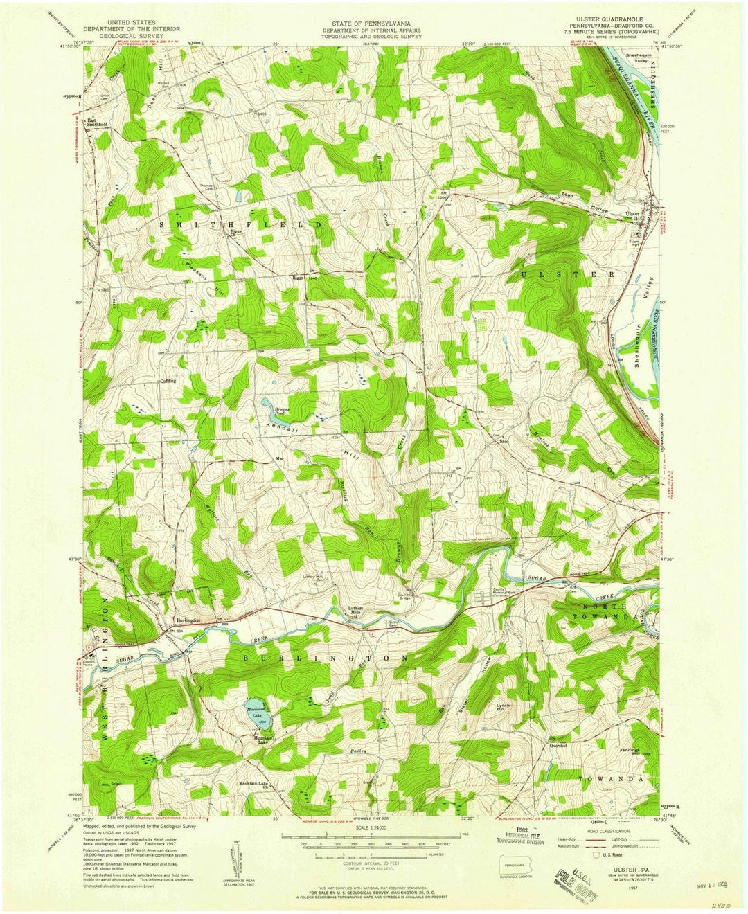 1957 Ulster, PA - Pennsylvania - USGS Topographic Map