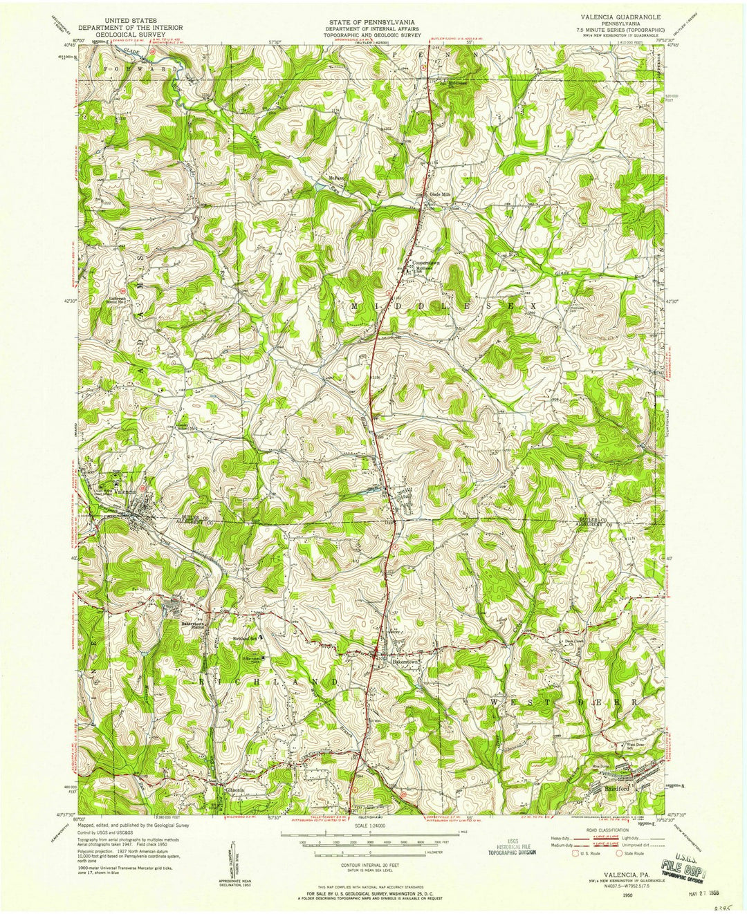 1950 Valencia, PA - Pennsylvania - USGS Topographic Map