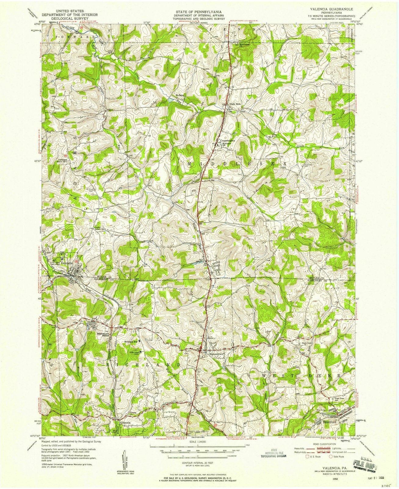 1950 Valencia, PA - Pennsylvania - USGS Topographic Map