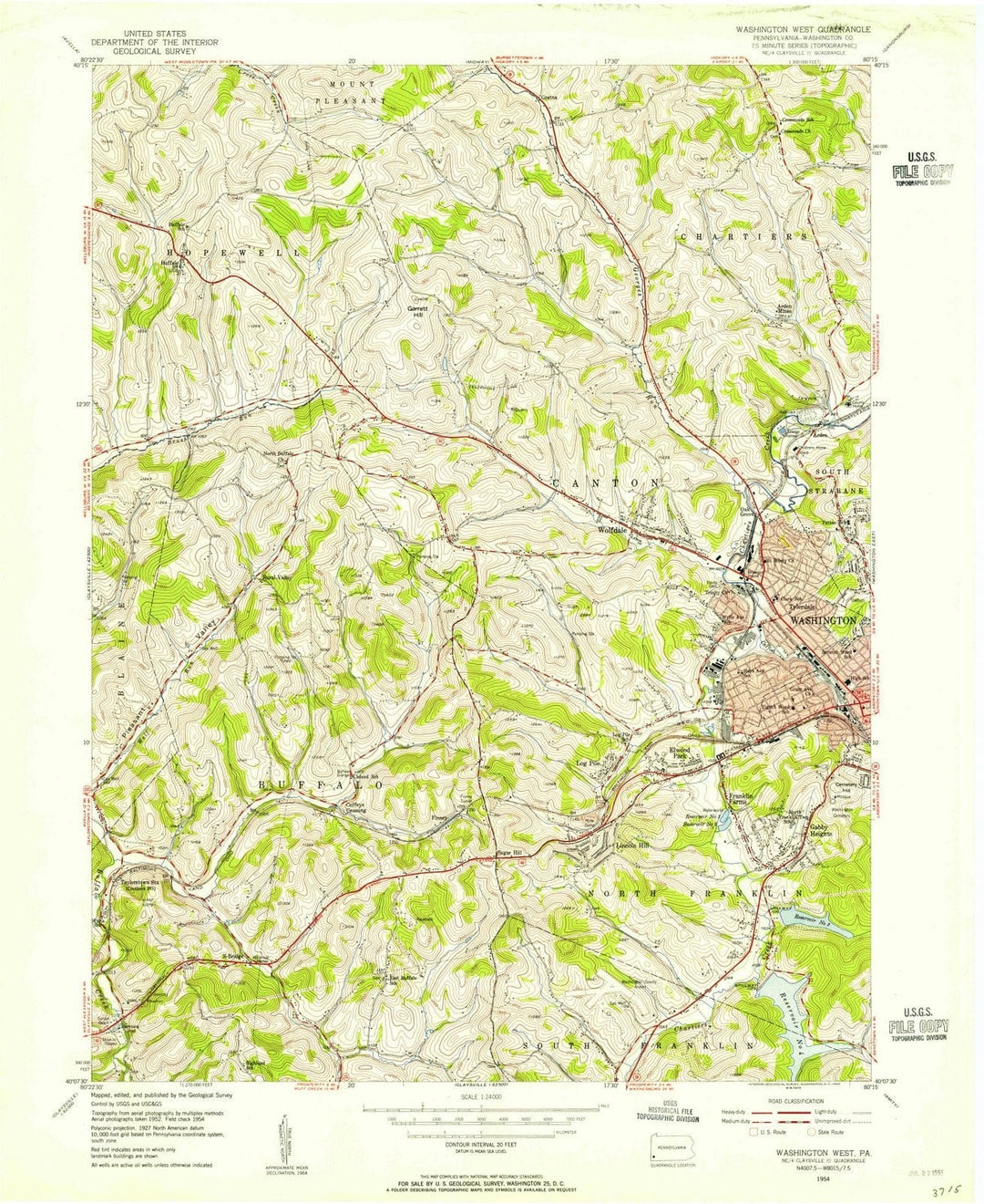 1954 Washington, PA - Pennsylvania - USGS Topographic Map