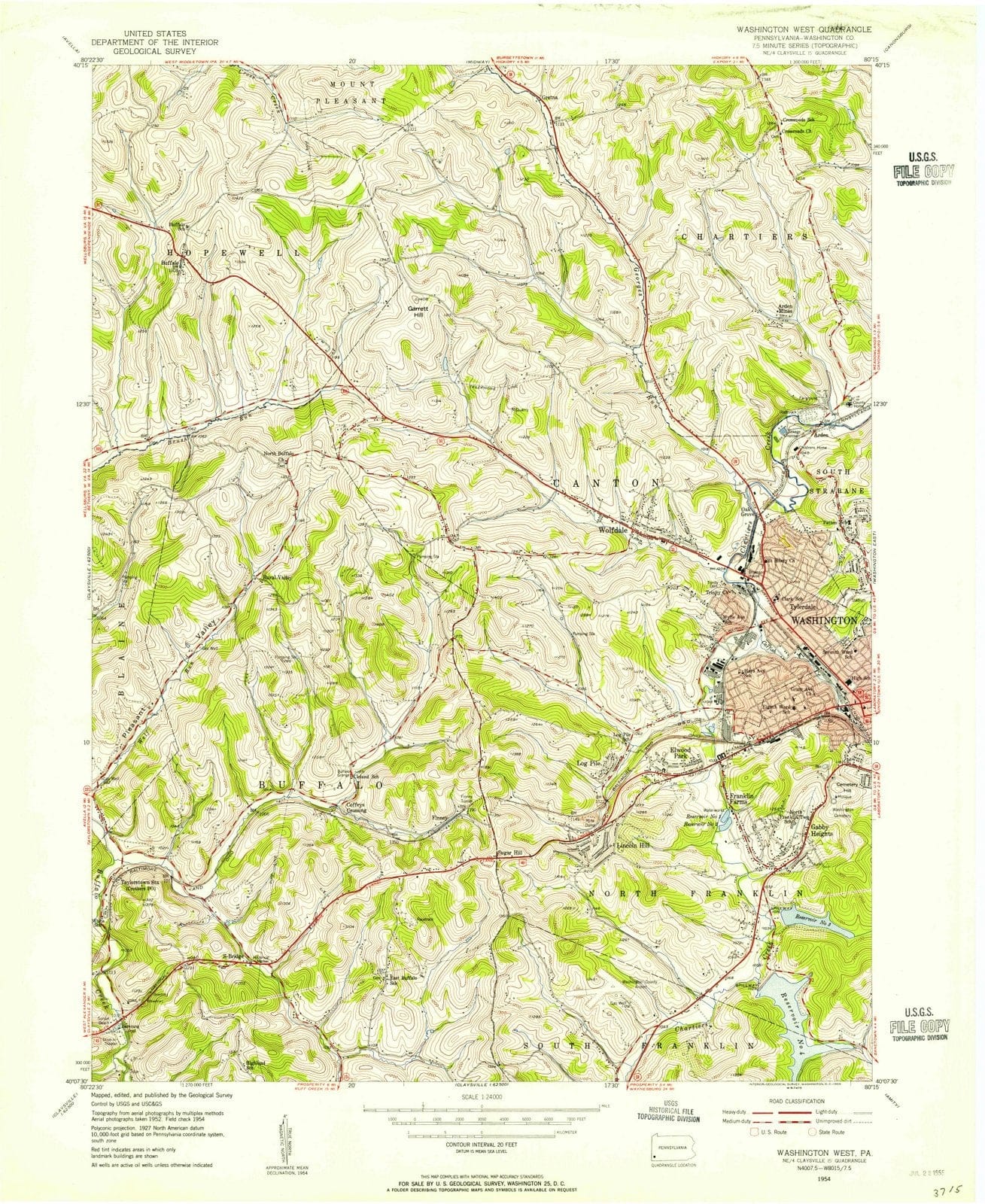 1954 Washington, PA - Pennsylvania - USGS Topographic Map
