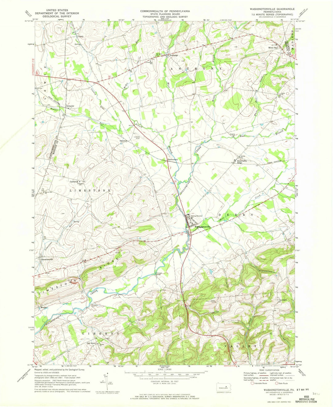 1969 Washingtonville, PA - Pennsylvania - USGS Topographic Map