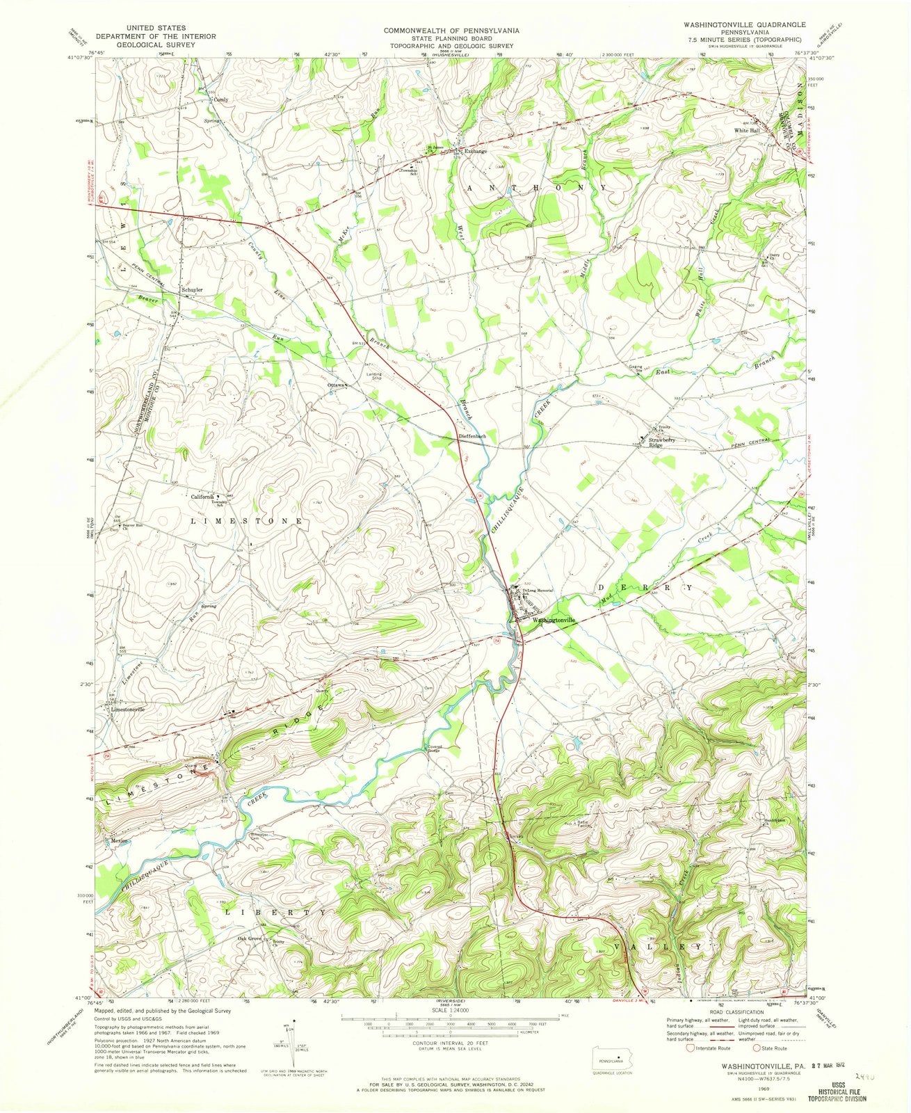 1969 Washingtonville, PA - Pennsylvania - USGS Topographic Map