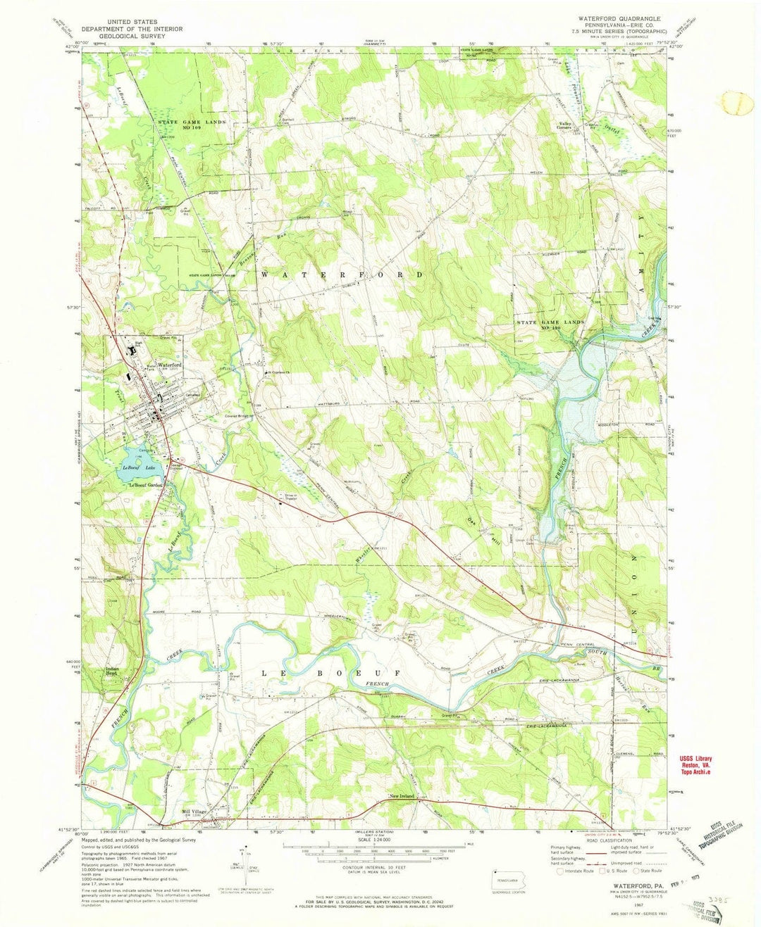 1967 Waterford, PA - Pennsylvania - USGS Topographic Map