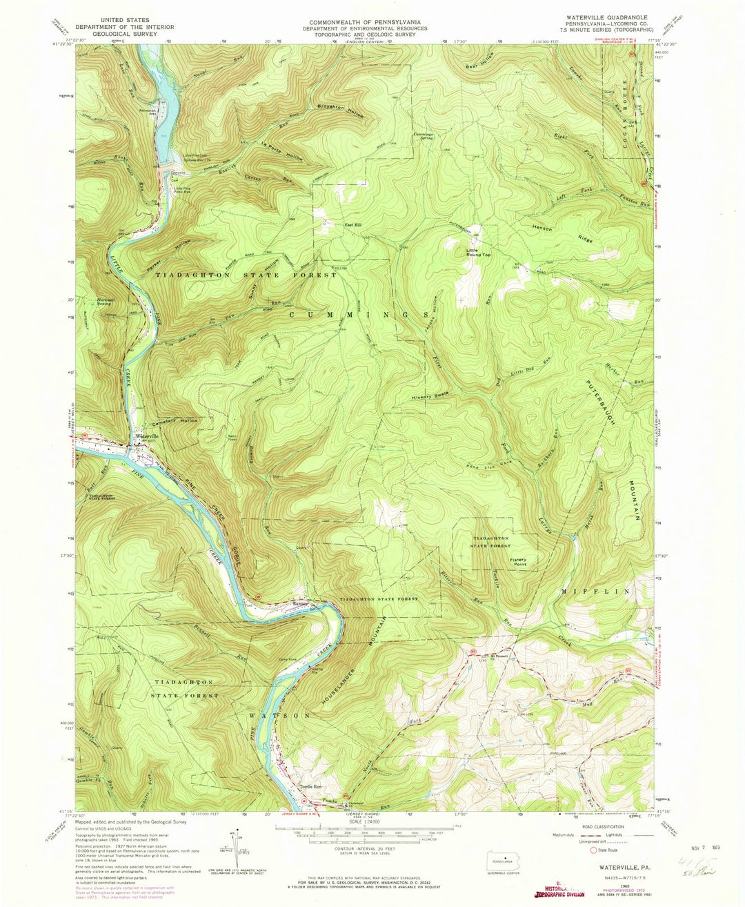 1935 Waterville, PA - Pennsylvania - USGS Topographic Map