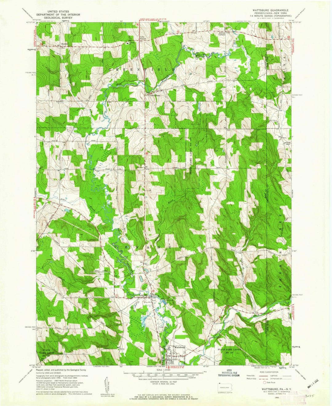 1960 Wattsburg, PA - Pennsylvania - USGS Topographic Map