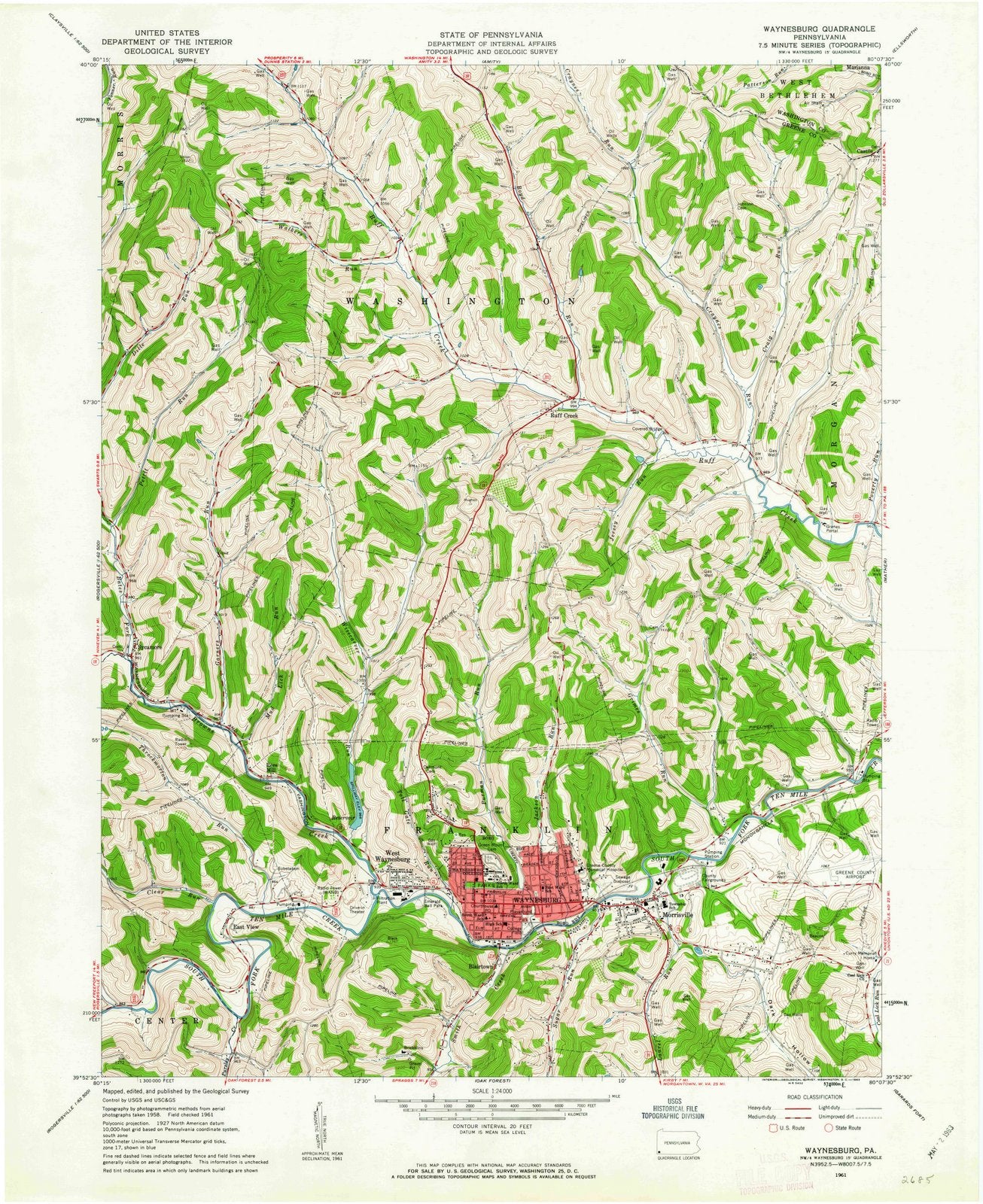 1961 Waynesburg, PA - Pennsylvania - USGS Topographic Map