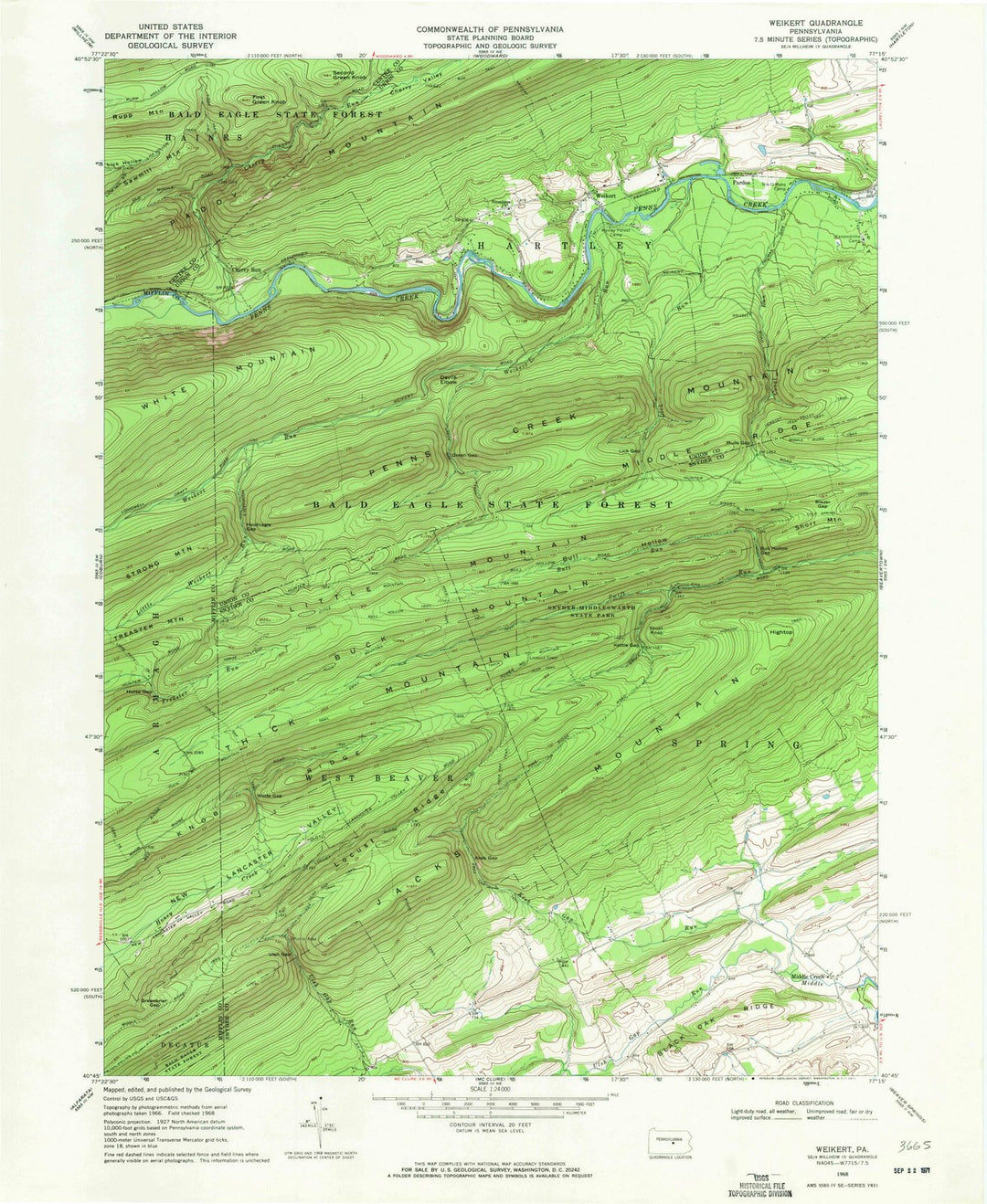 1968 Weikert, PA - Pennsylvania - USGS Topographic Map