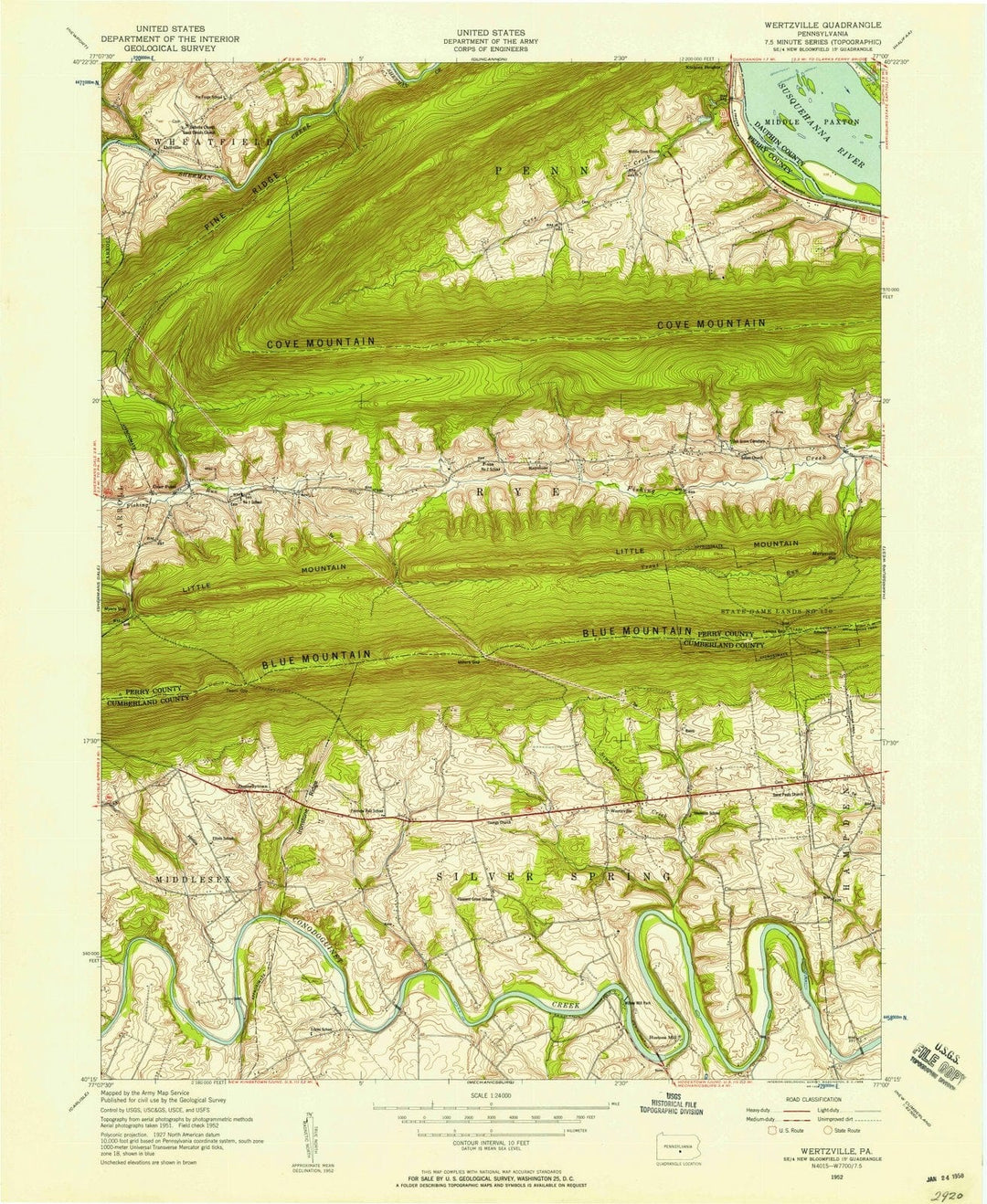 1952 Wertzville, PA - Pennsylvania - USGS Topographic Map